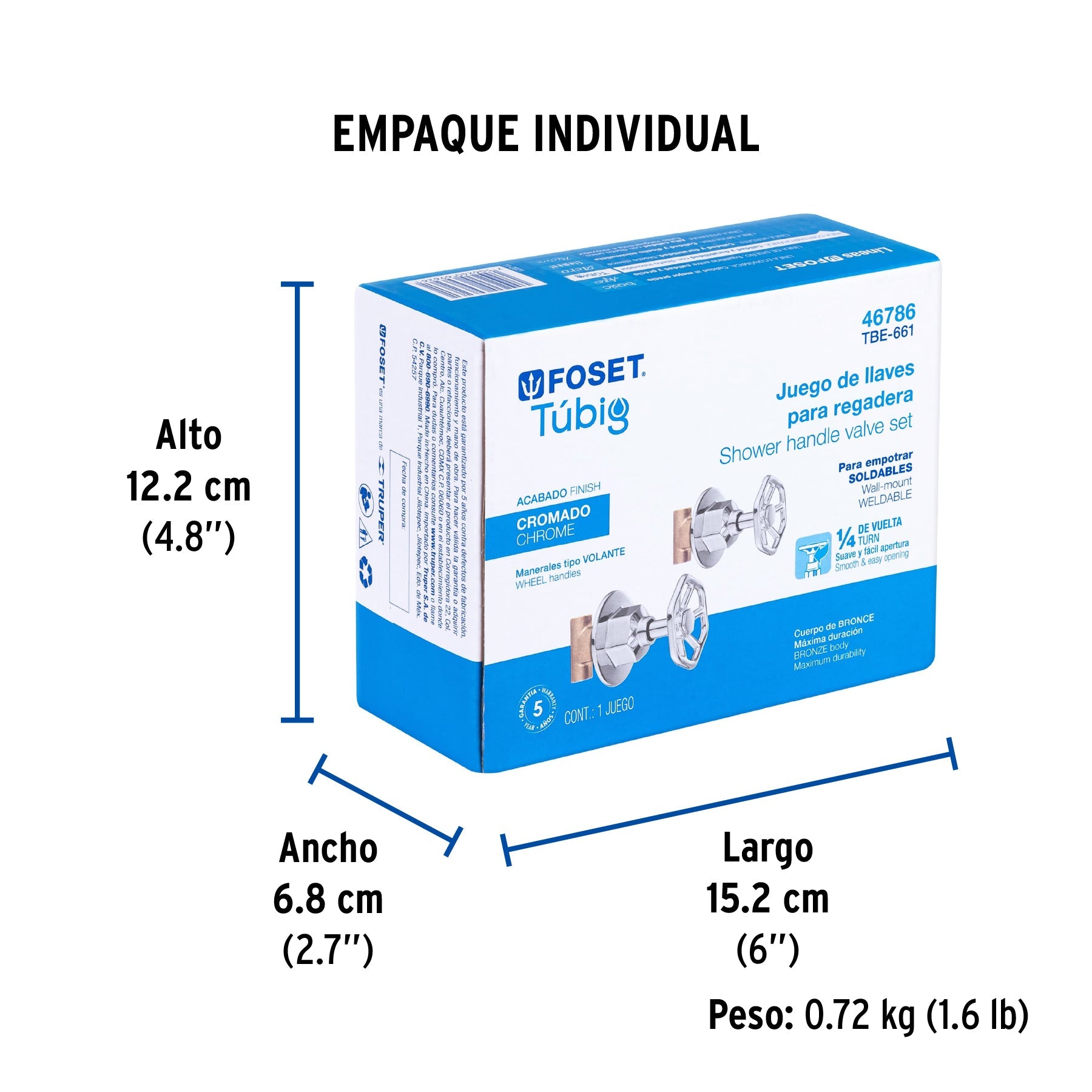 Juego llaves empotrar soldables, volante cromo, TÚBIG - Empaque