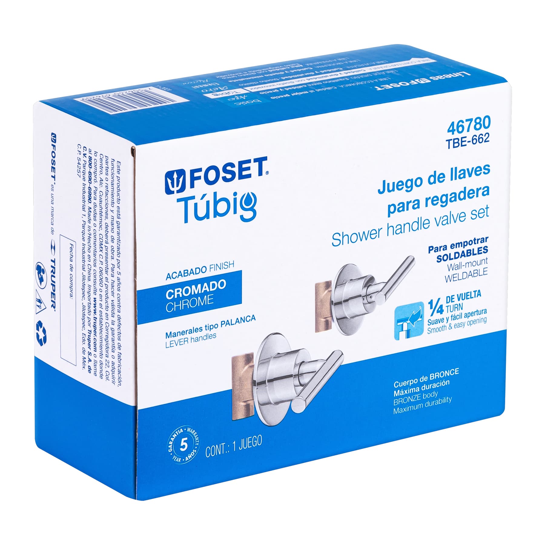 Juego llaves empotrar soldables, palanca cromo, TÚBIG