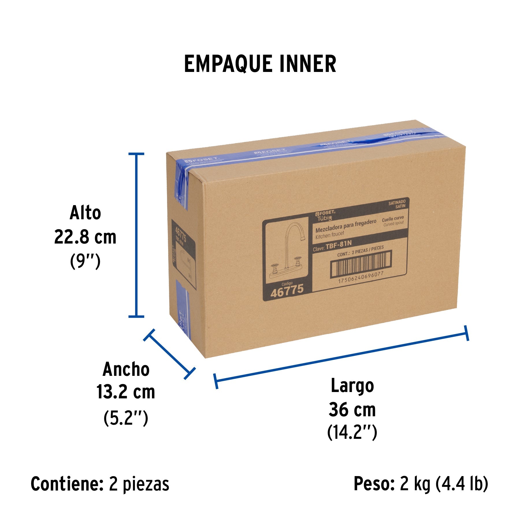 Mezcladora para fregadero, manerales redondos, satín, TÚBIG - Empaque