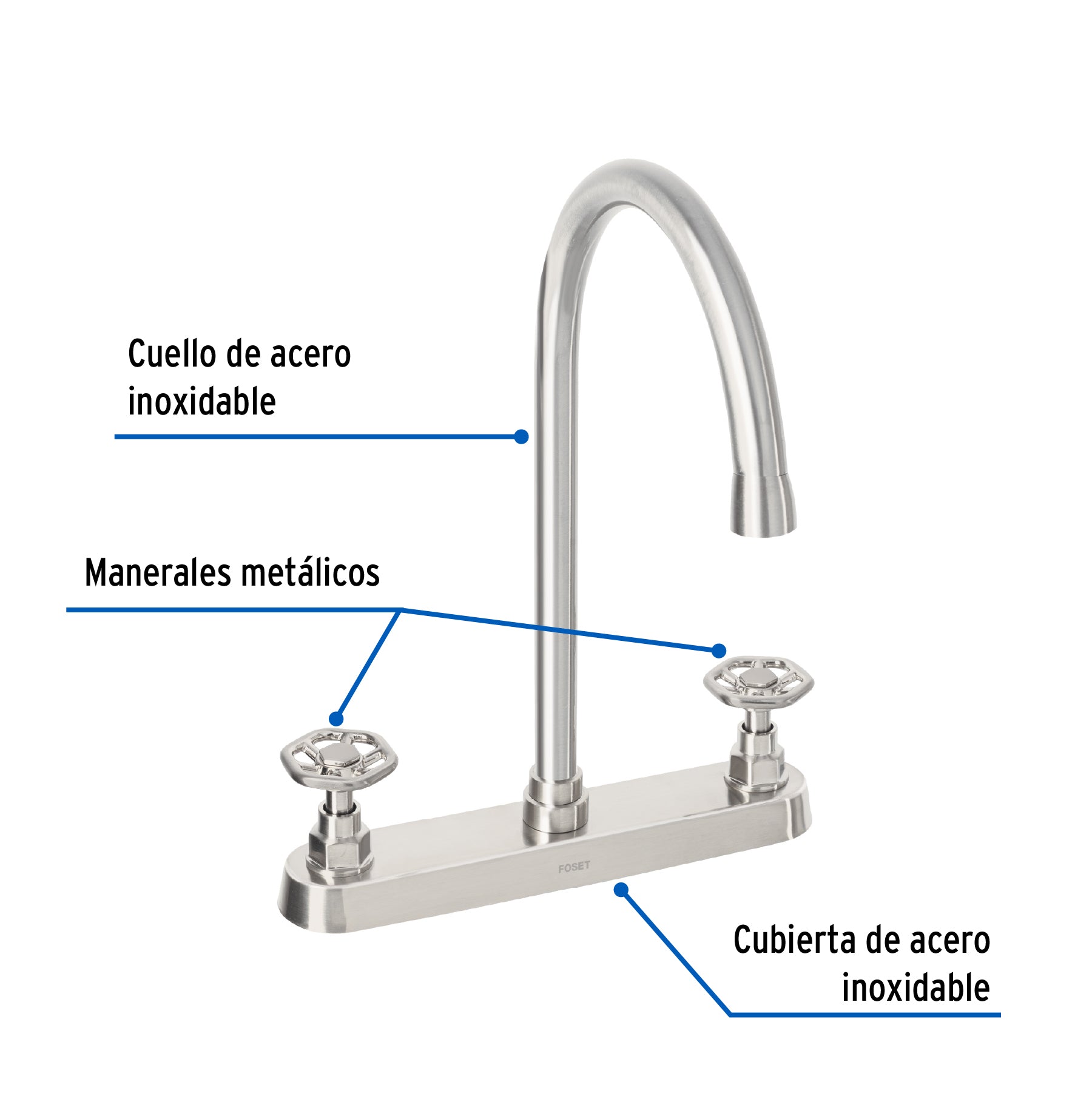 Mezcladora para fregadero, manerales redondos, satín, TÚBIG