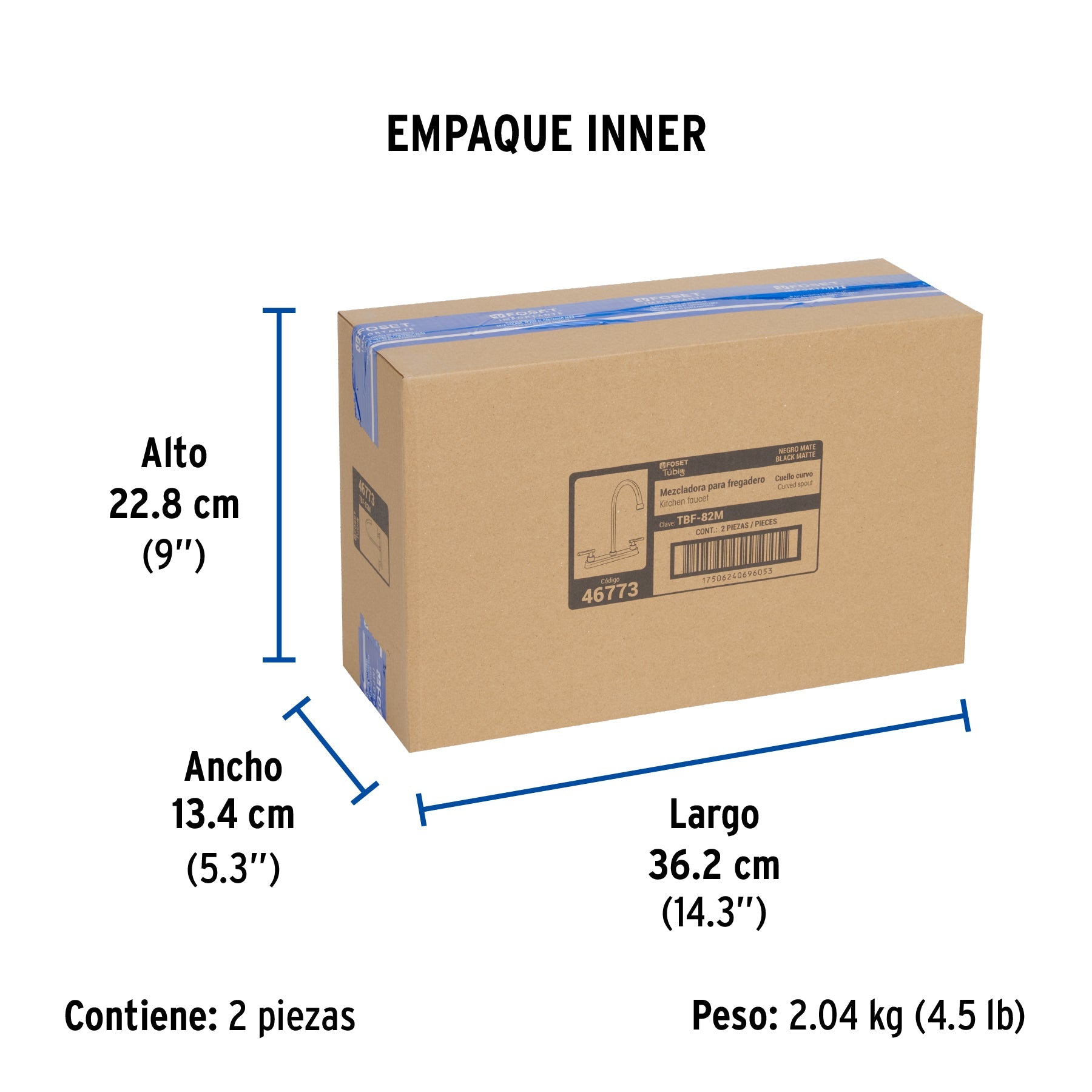Mezcladora para fregadero,manerales palanca,negro mate TÚBIG - Empaque