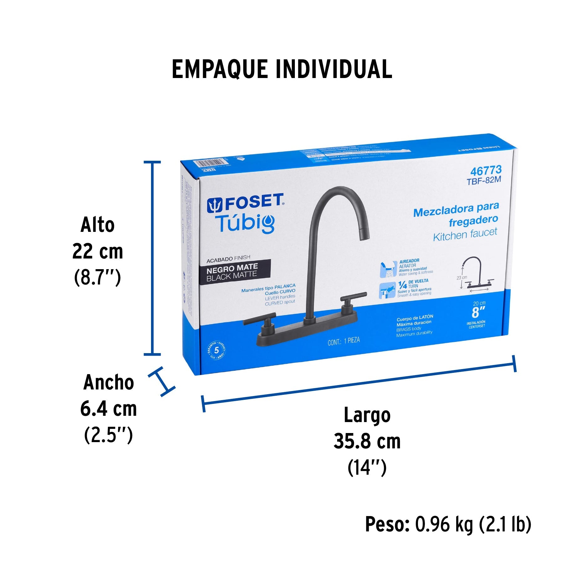 Mezcladora para fregadero,manerales palanca,negro mate TÚBIG - Empaque