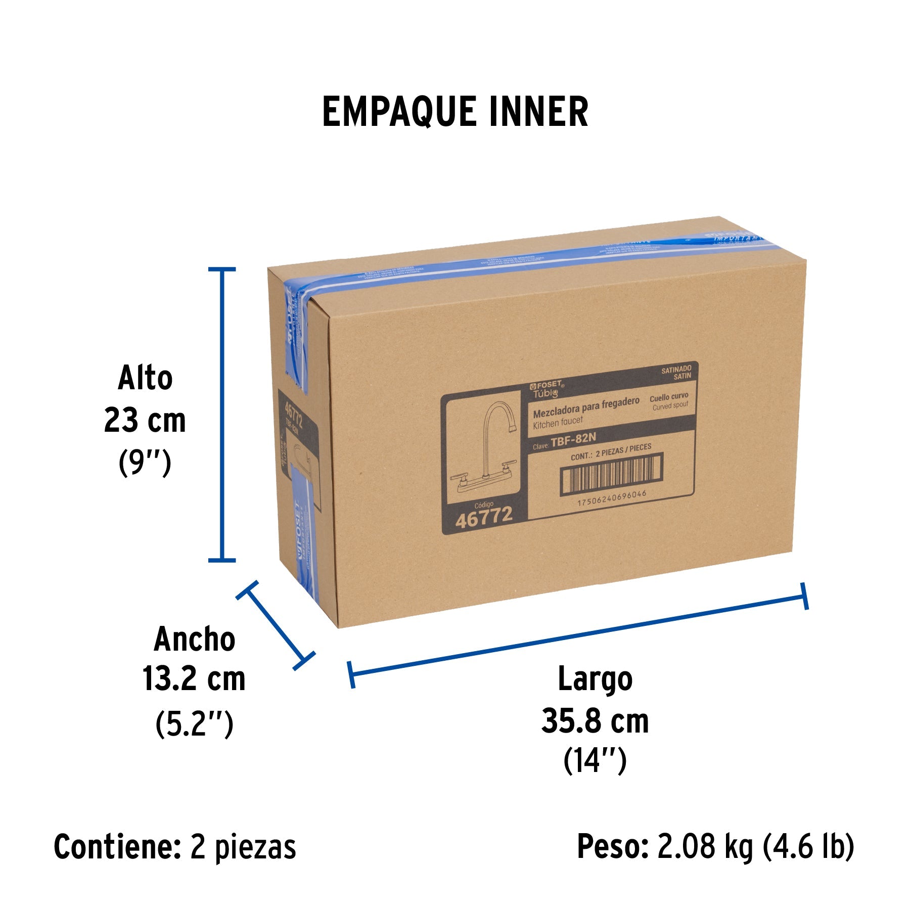 Mezcladora para fregadero, manerales palanca, satín, TÚBIG - Empaque