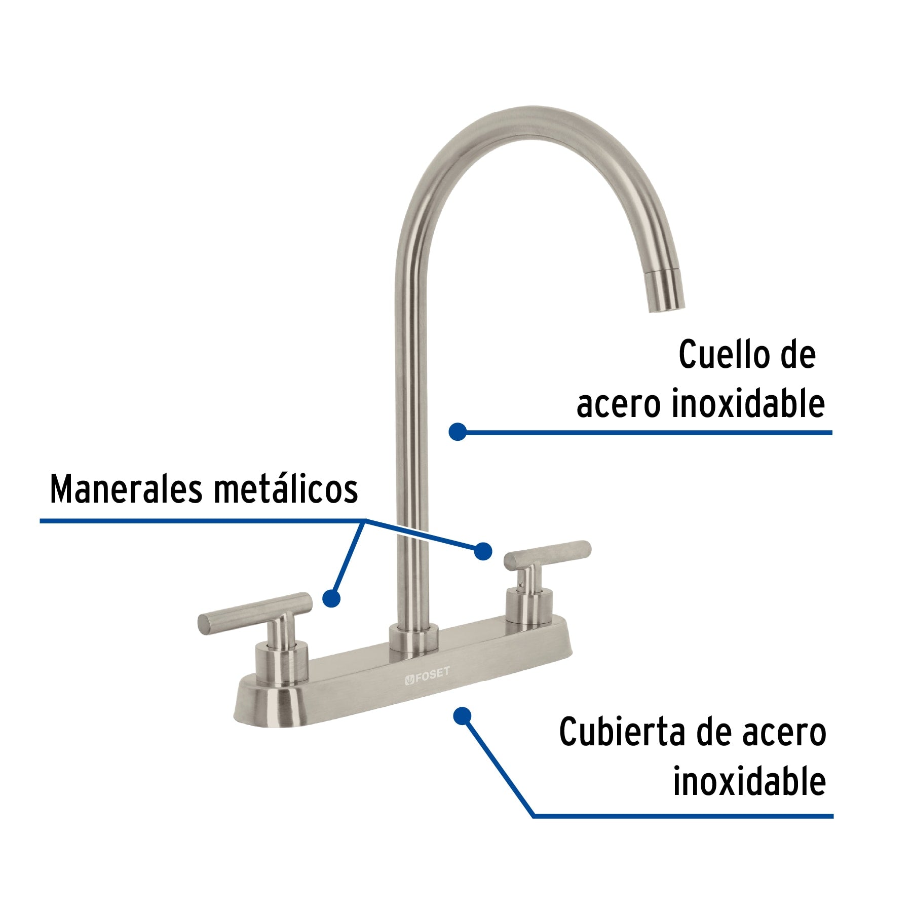 Mezcladora para fregadero, manerales palanca, satín, TÚBIG