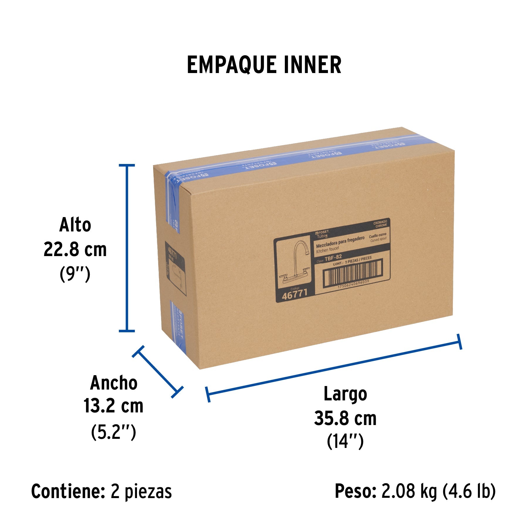 Mezcladora para fregadero, manerales palanca, cromo, TÚBIG - Empaque