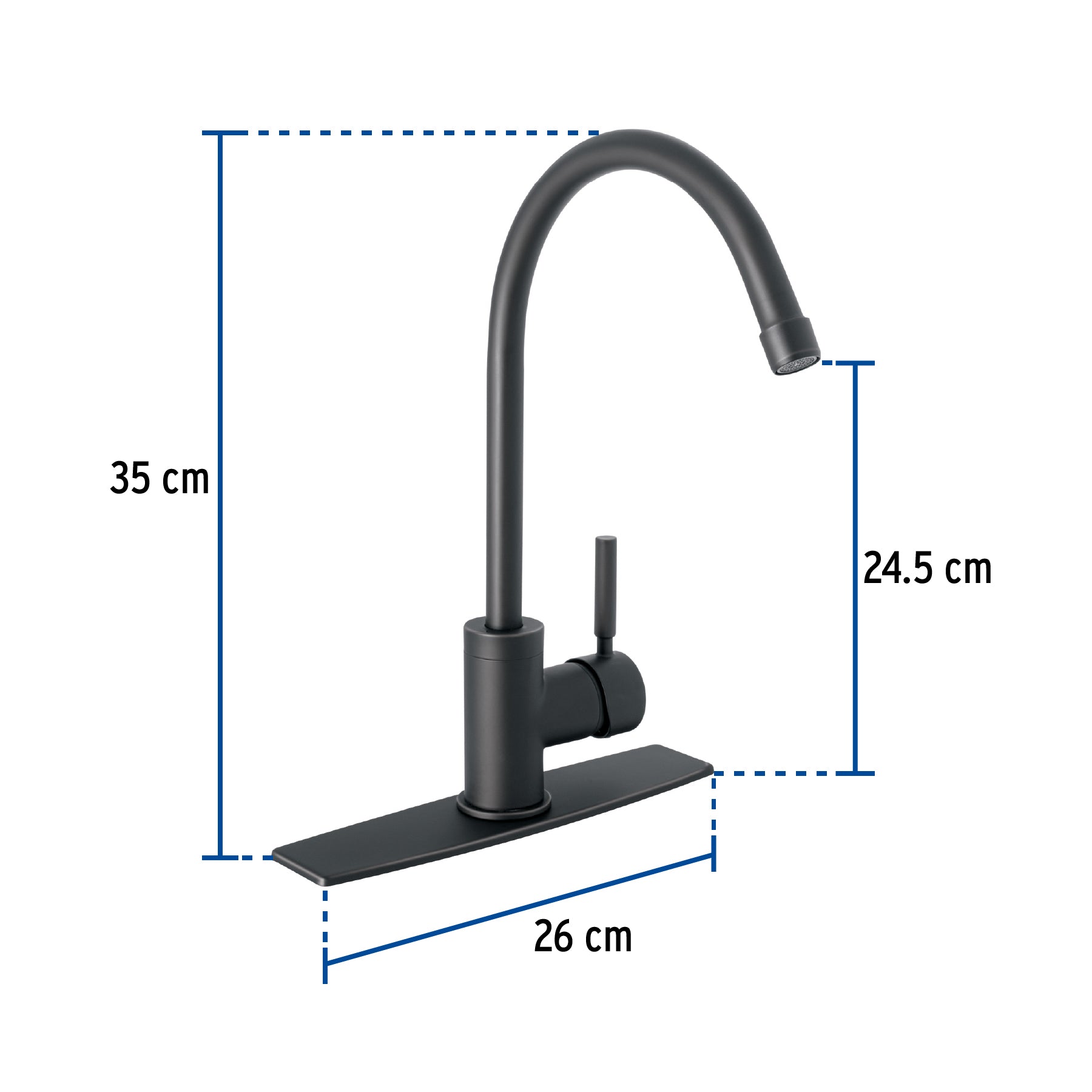Monomando para fregadero, cuello alto, negro mate, TÚBIG