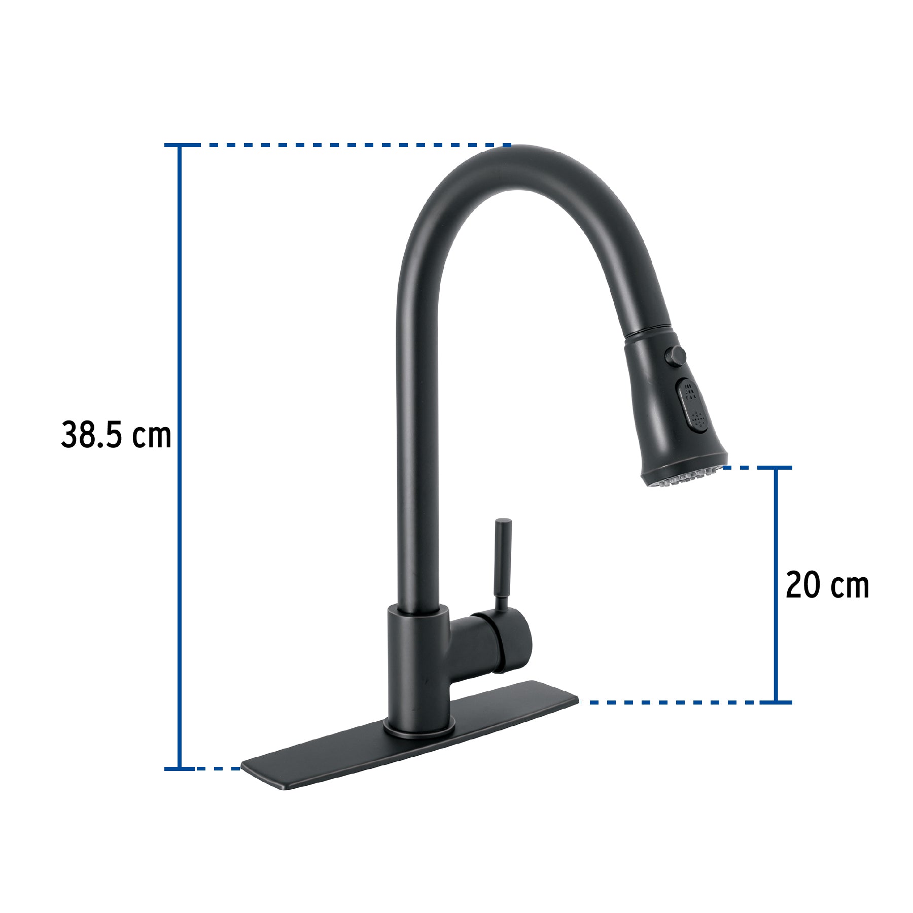 Monomando para fregadero, cuello extraible,negro mate, TÚBIG