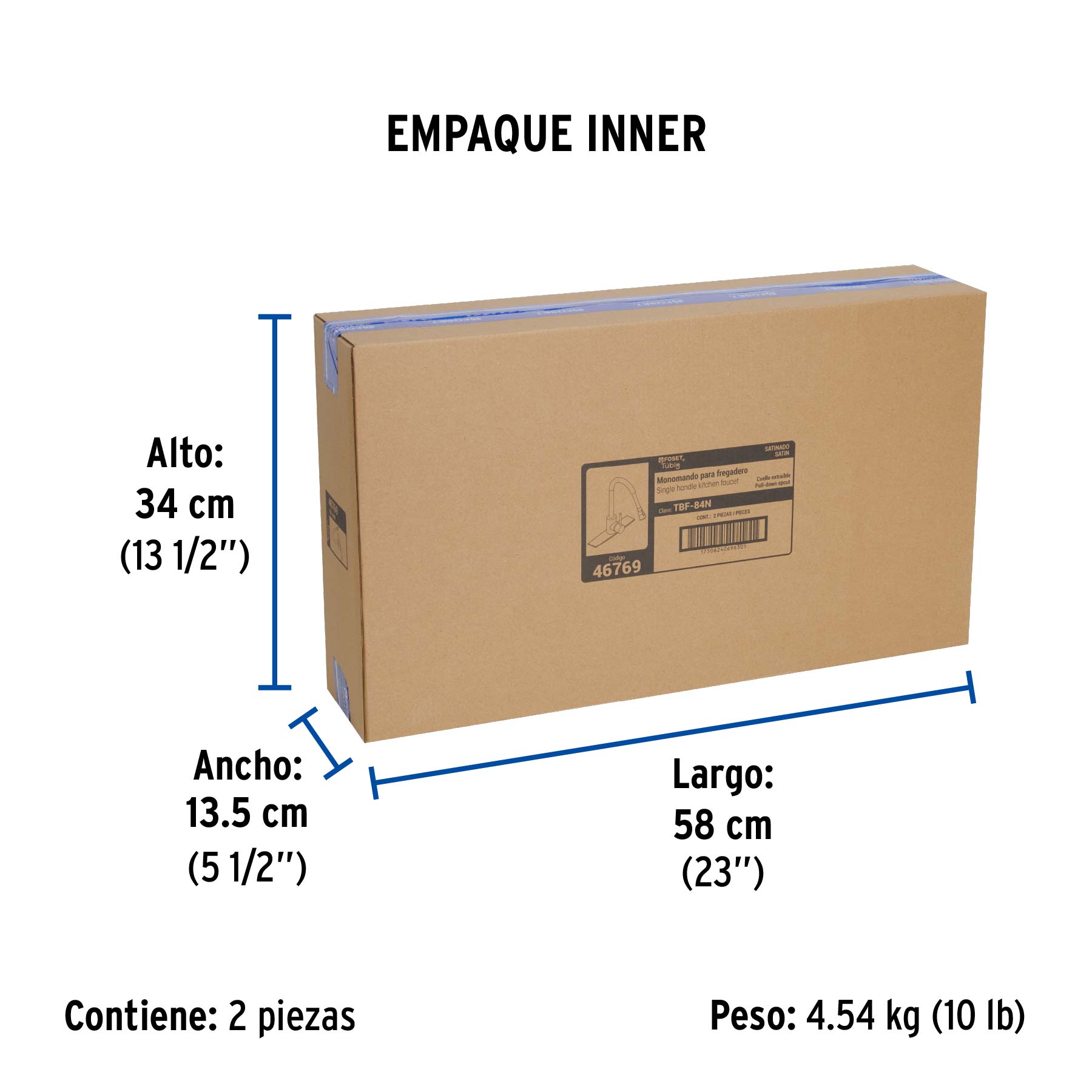 Monomando para fregadero, cuello extraíble, satín, TÚBIG - Empaque