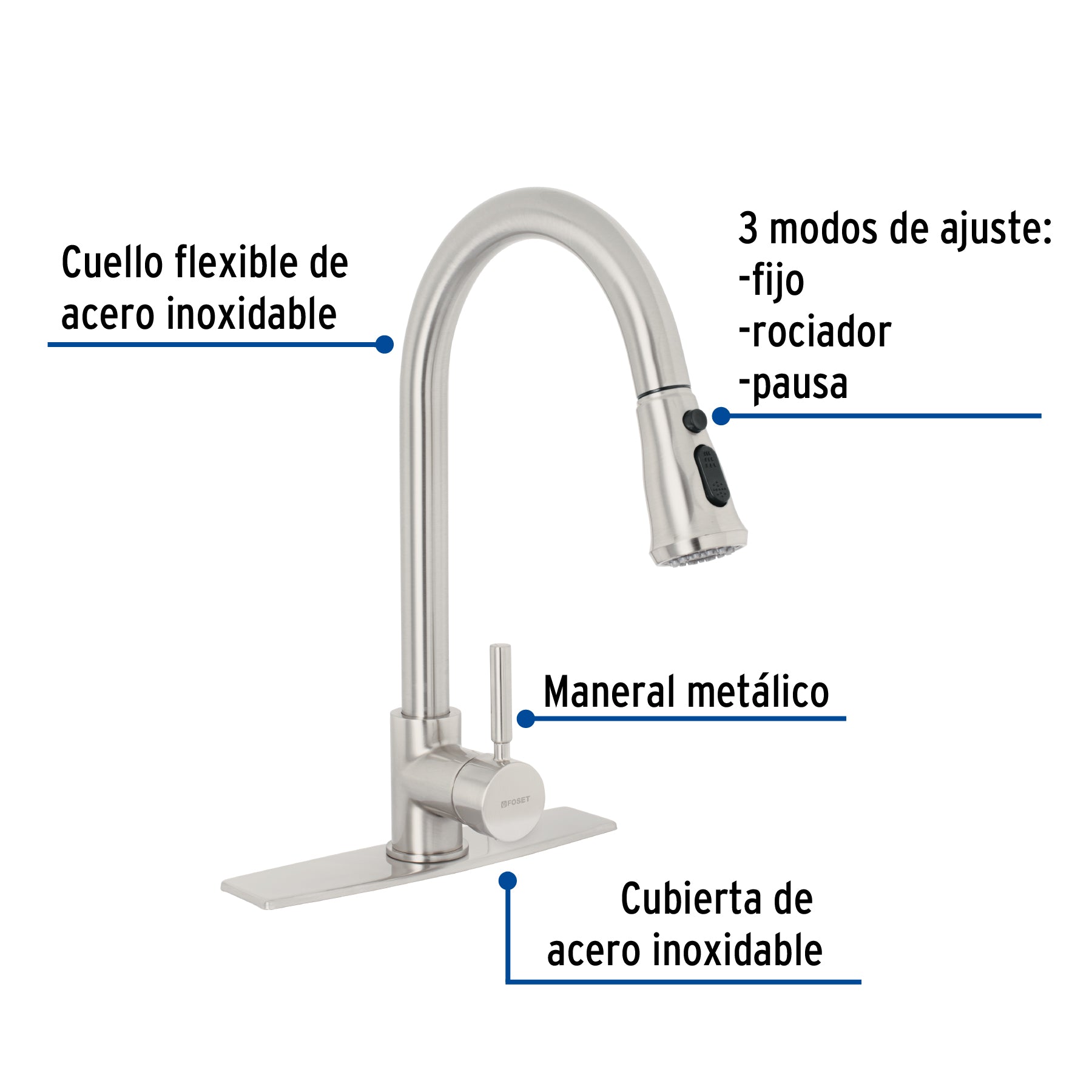Monomando para fregadero, cuello extraíble, satín, TÚBIG