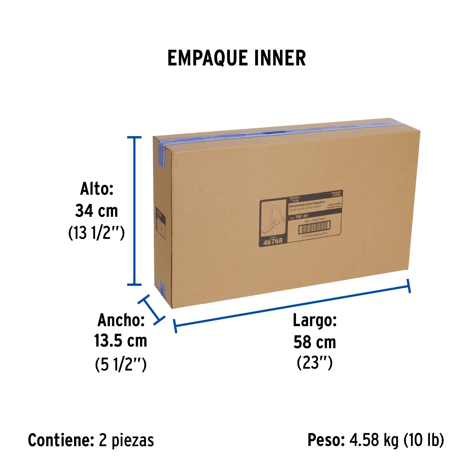 Monomando para fregadero, cuello extraíble, cromo, TÚBIG - Empaque