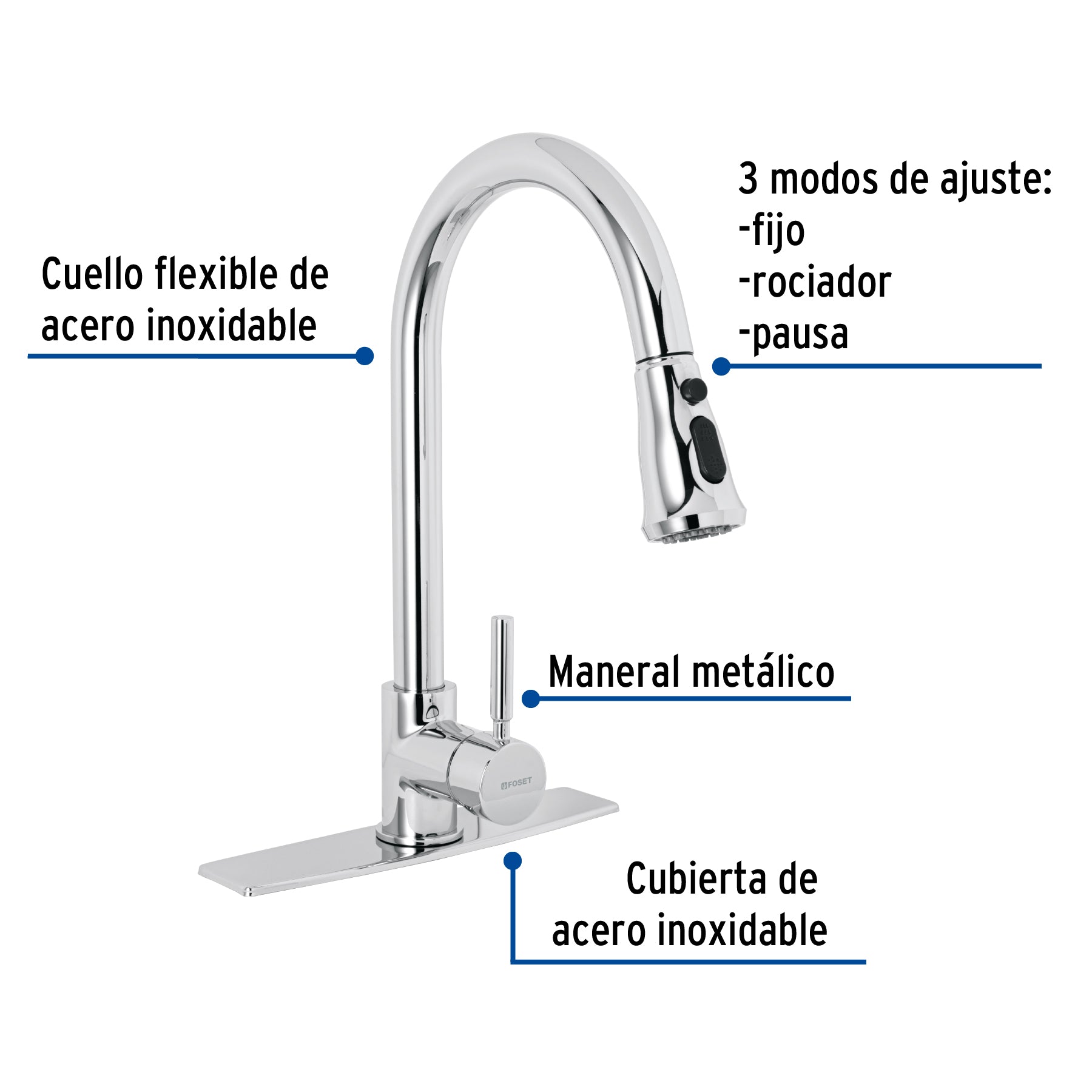 Monomando para fregadero, cuello extraíble, cromo, TÚBIG