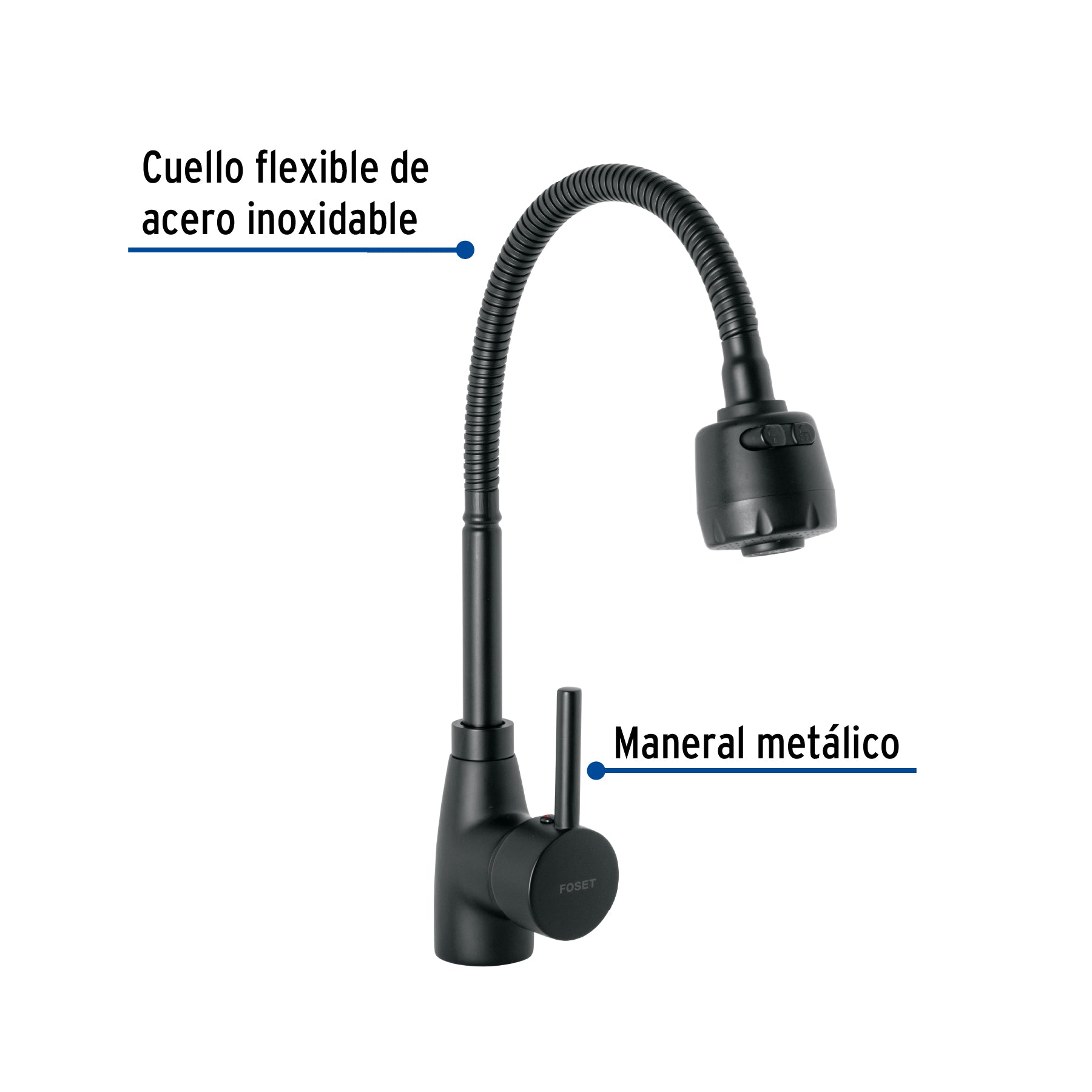 Monomando para fregadero con cuello flexible, negro, TÚBIG