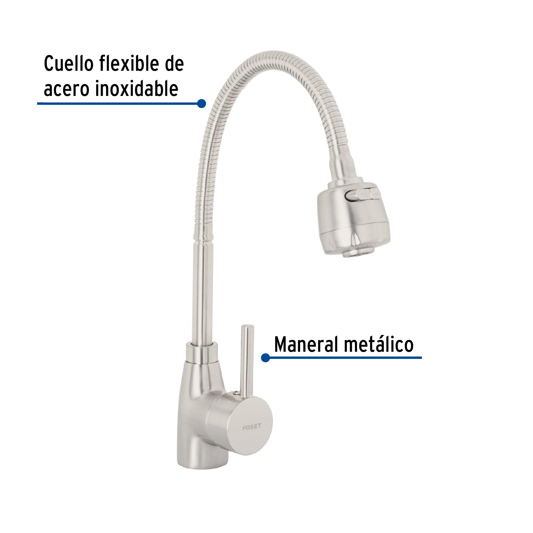 Monomando para fregadero con cuello flexible, satín, TÚBIG