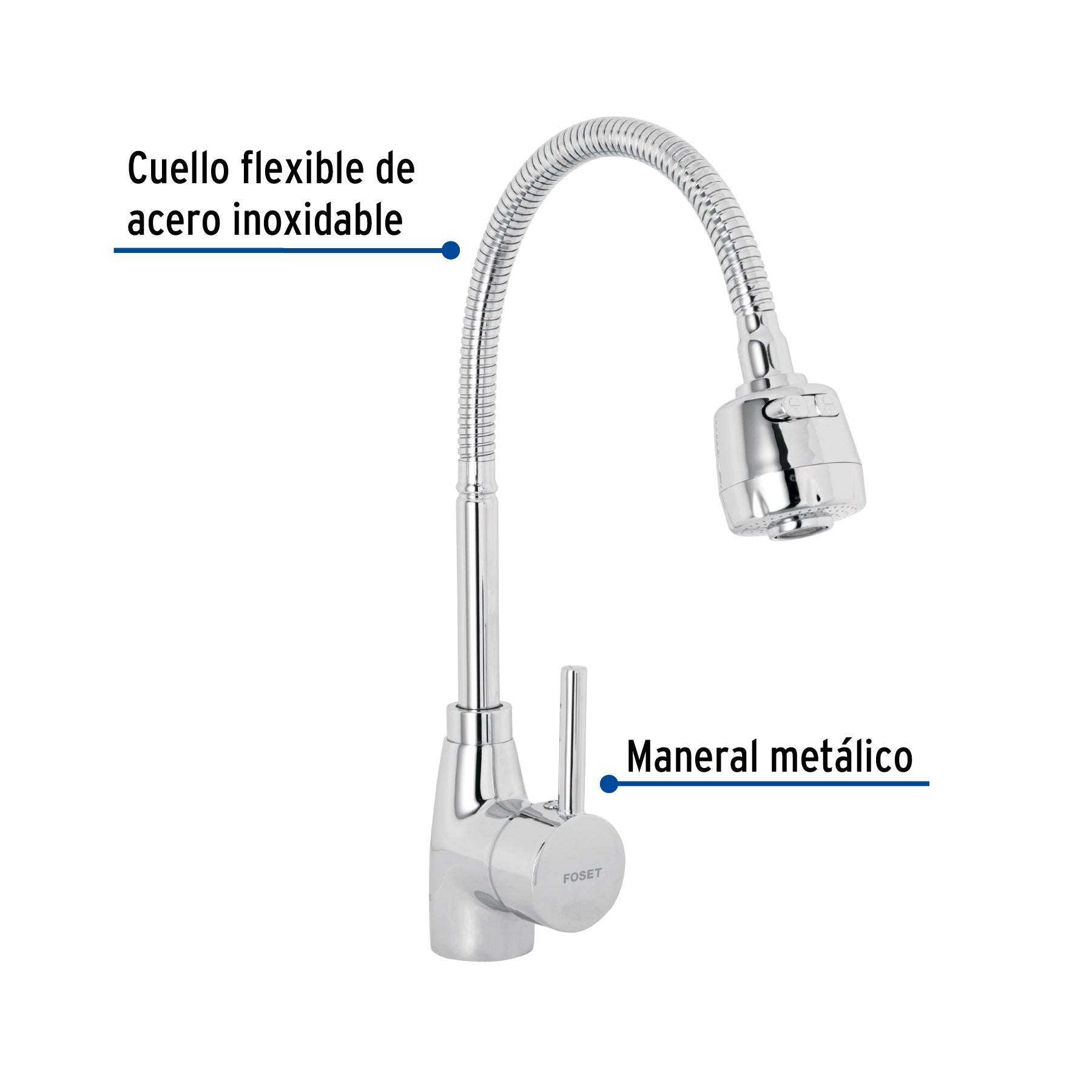 Monomando para fregadero con cuello flexible, cromo, TÚBIG