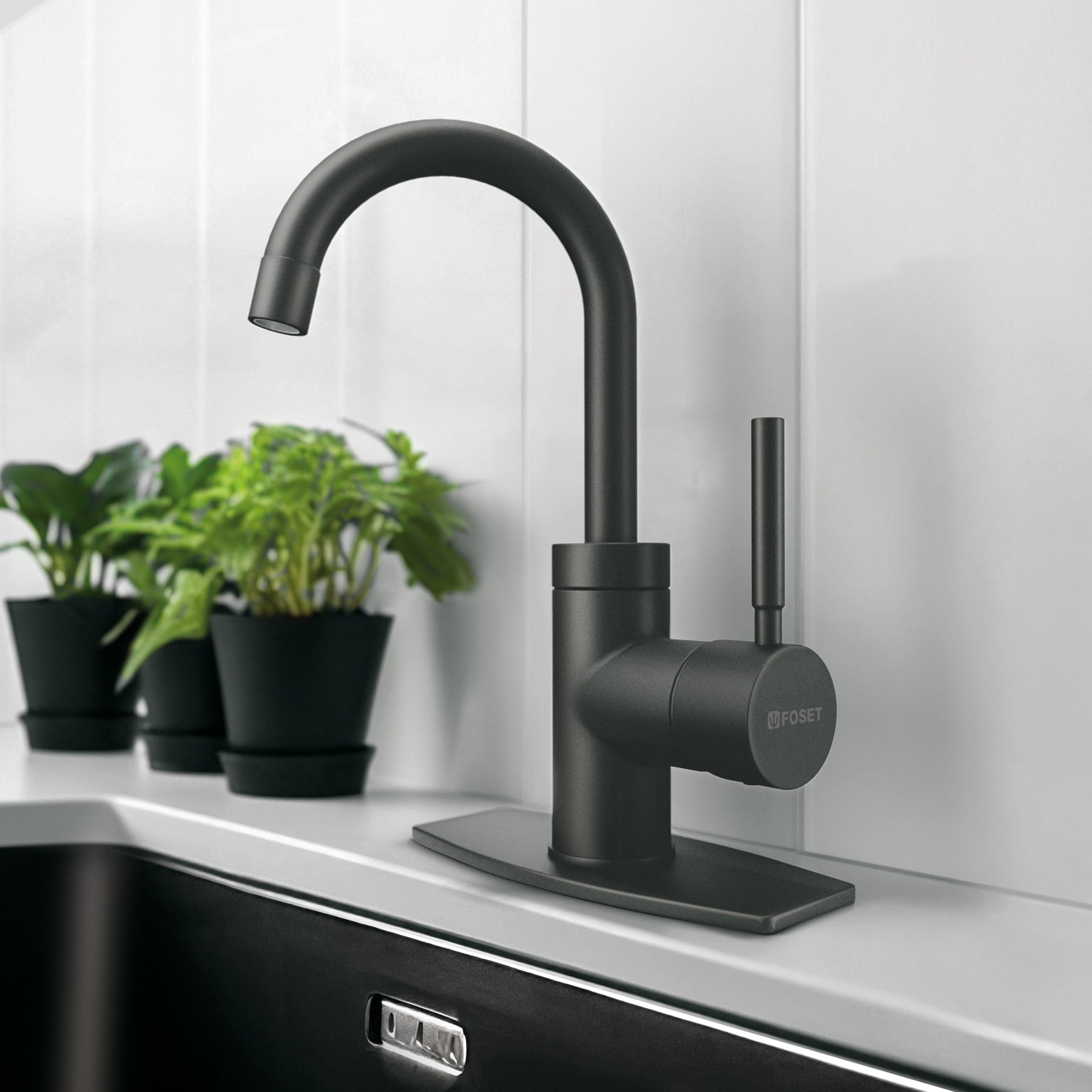 Monomando corto para lavabo, negro mate, FOSET TÚBIG
