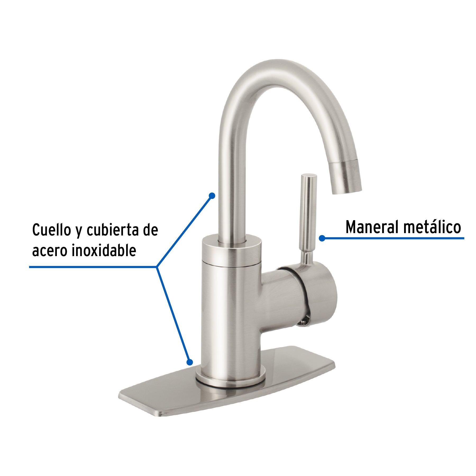 Monomando corto para lavabo, satín, FOSET TÚBIG