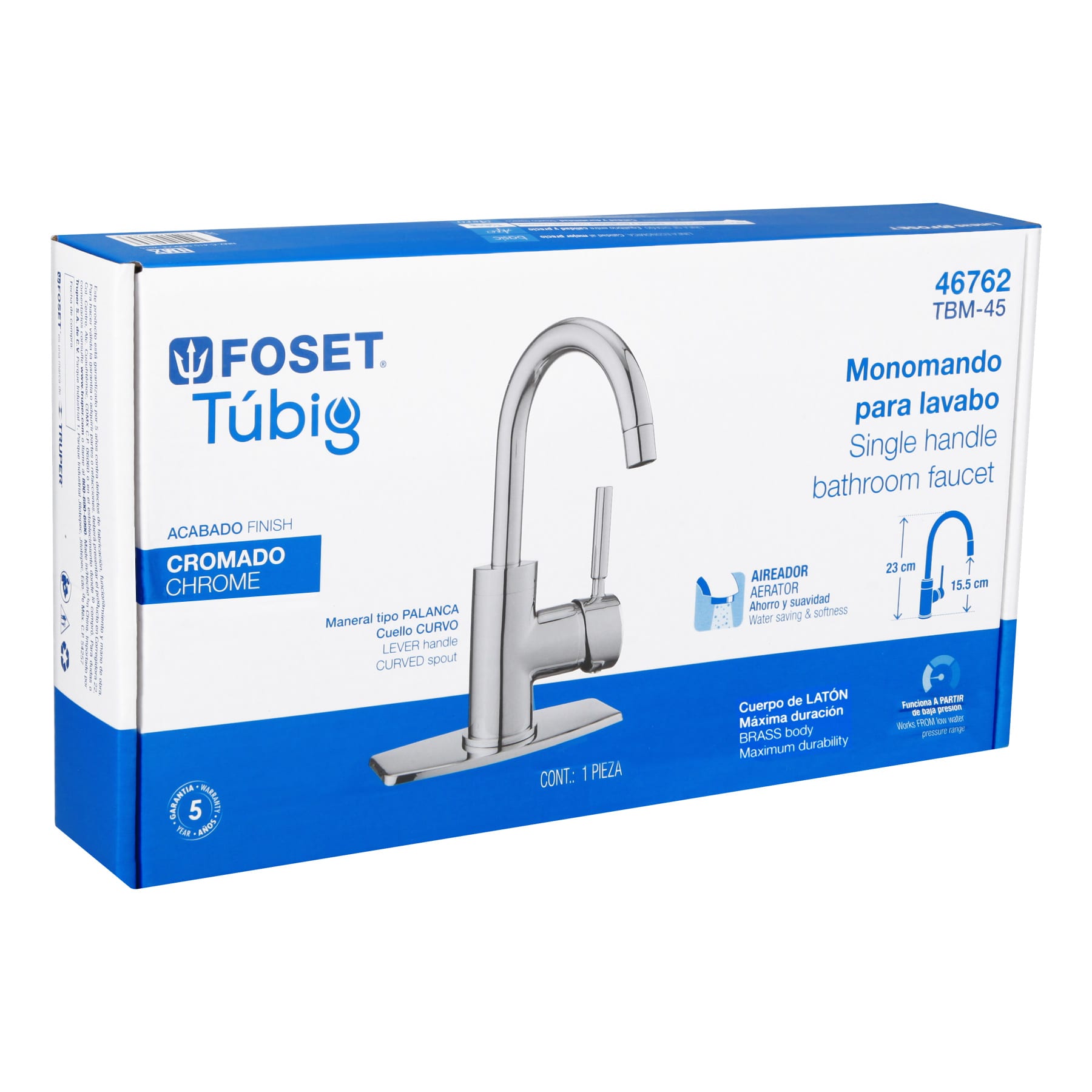 Monomando corto para lavabo, cromo, FOSET TÚBIG