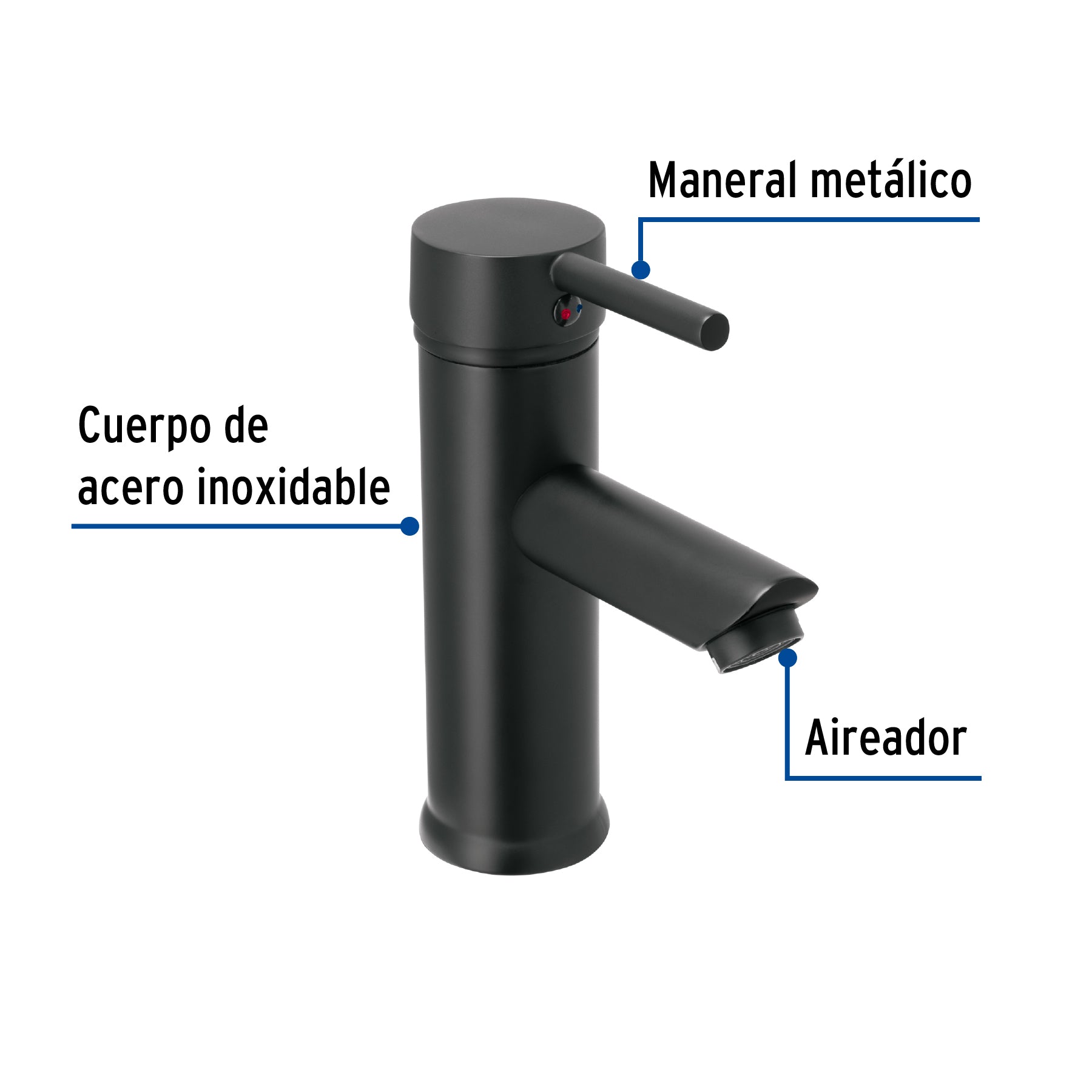 Monomando corto negro para lavabo, FOSET TÚBIG