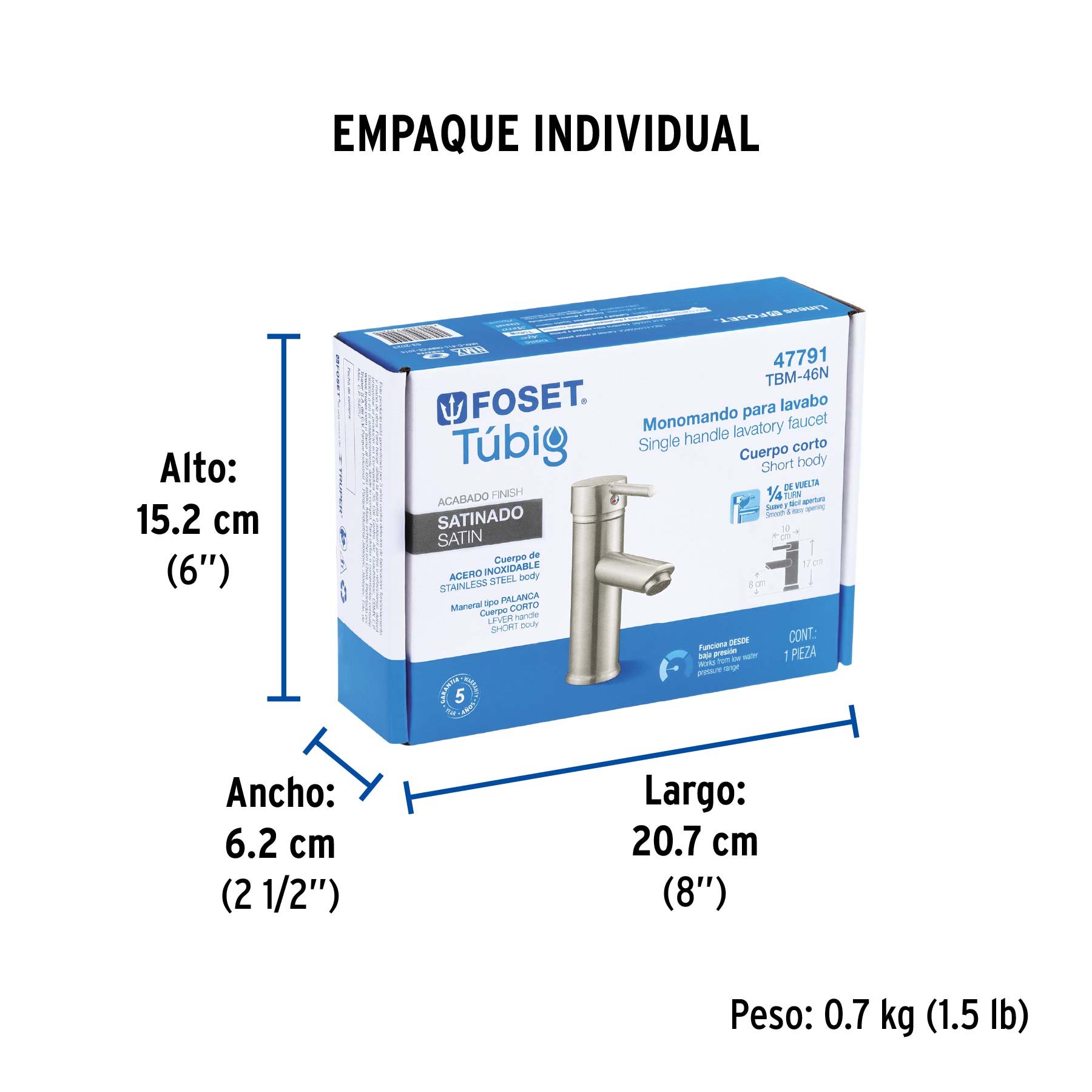 Monomando corto satín para lavabo, FOSET TÚBIG - Empaque