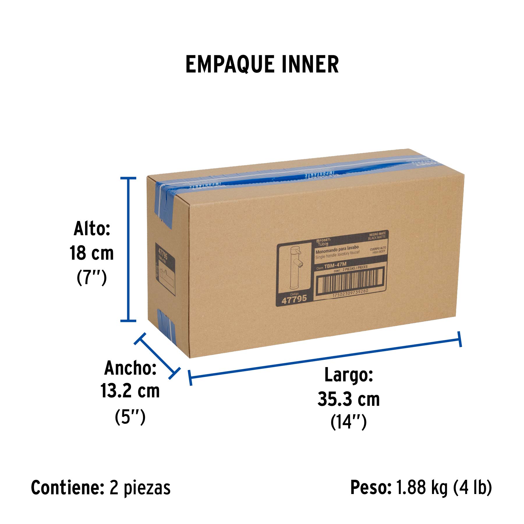 Monomando alto negro para lavabo, FOSET TÚBIG - Empaque
