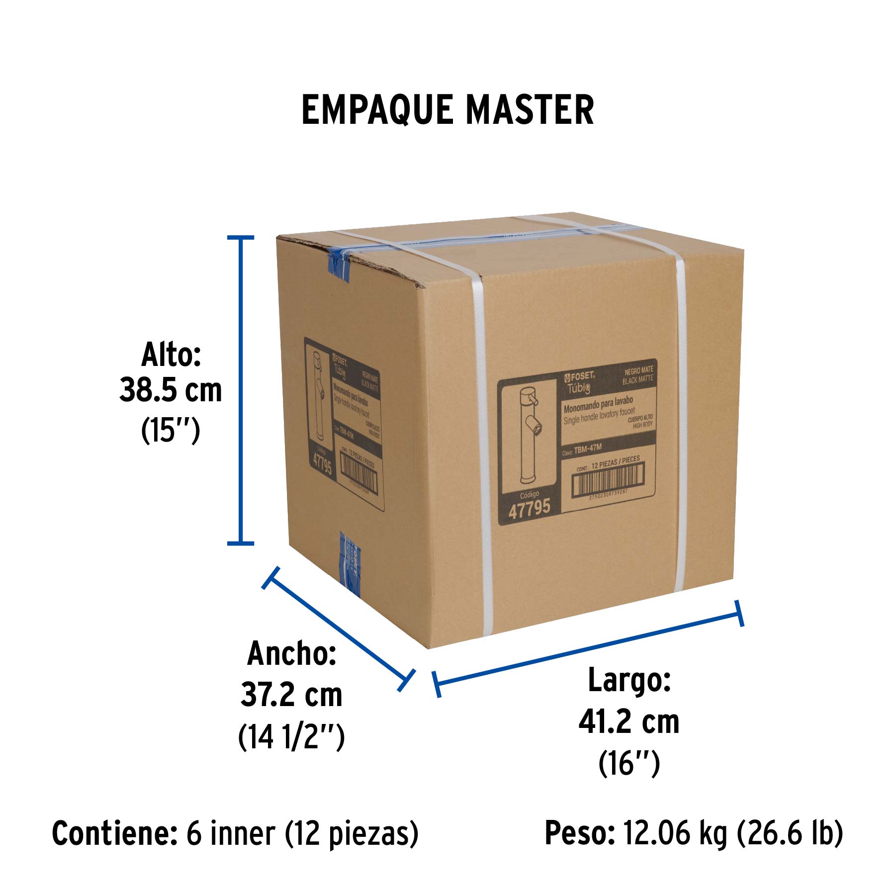 Monomando alto negro para lavabo, FOSET TÚBIG - Empaque