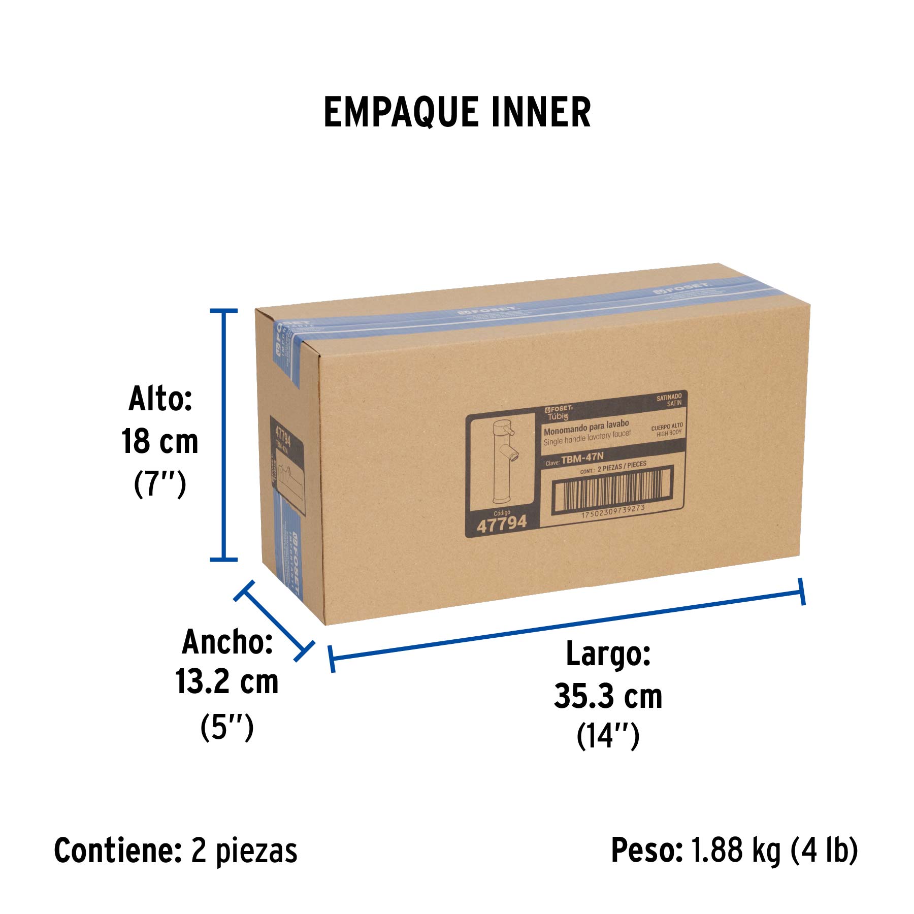 Monomando alto satín para lavabo, FOSET TÚBIG - Empaque