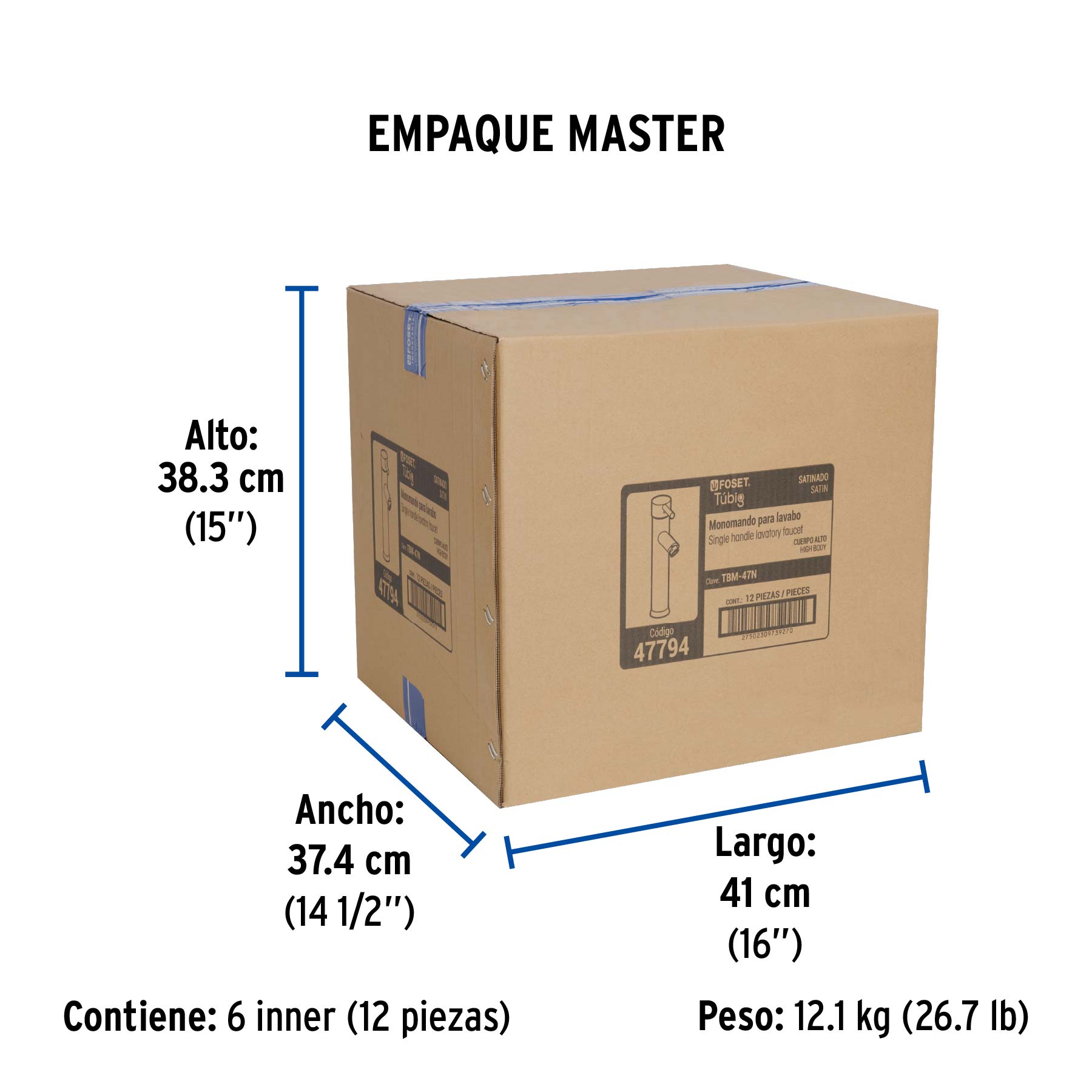 Monomando alto satín para lavabo, FOSET TÚBIG - Empaque