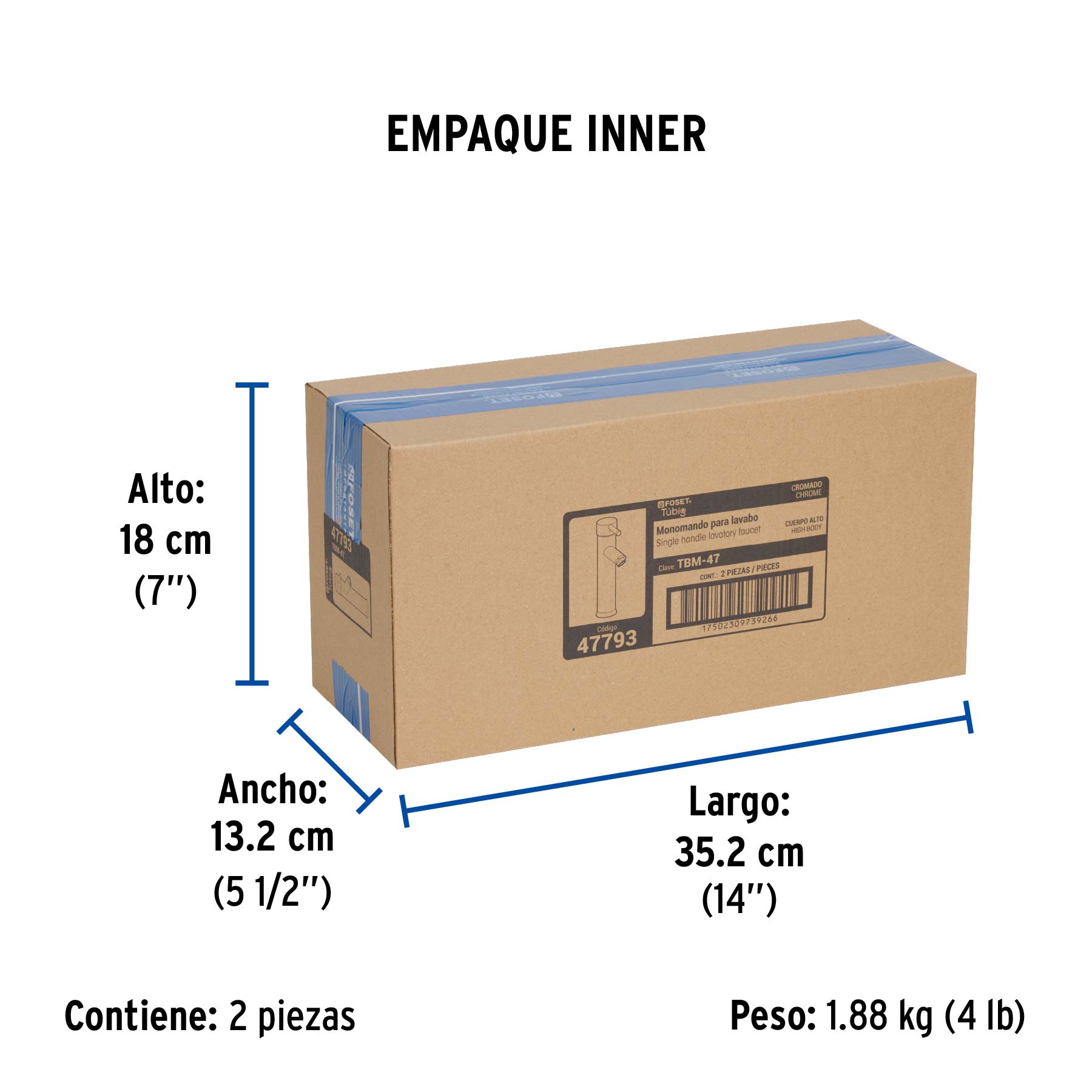 Monomando alto cromo para lavabo, FOSET TÚBIG - Empaque