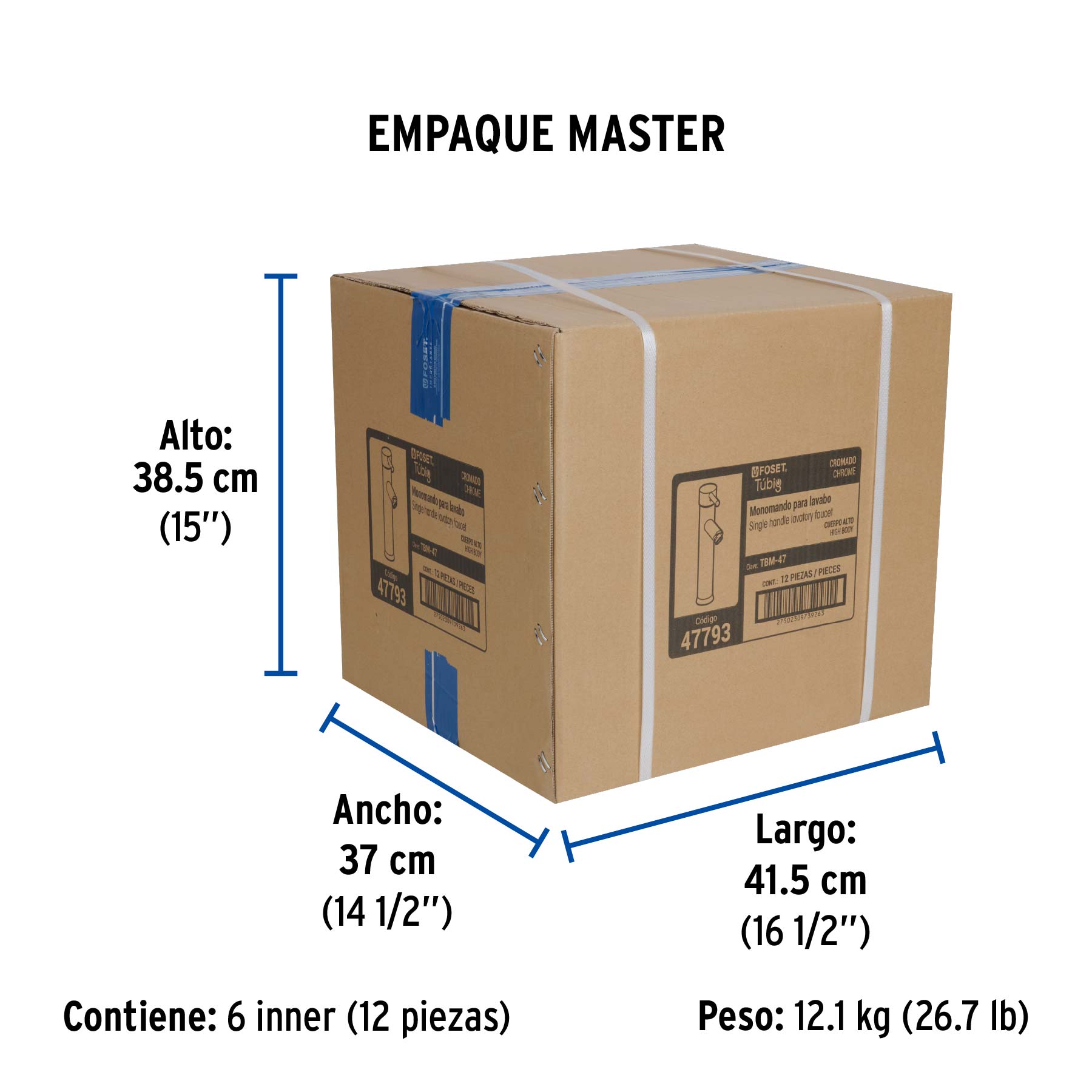 Monomando alto cromo para lavabo, FOSET TÚBIG - Empaque