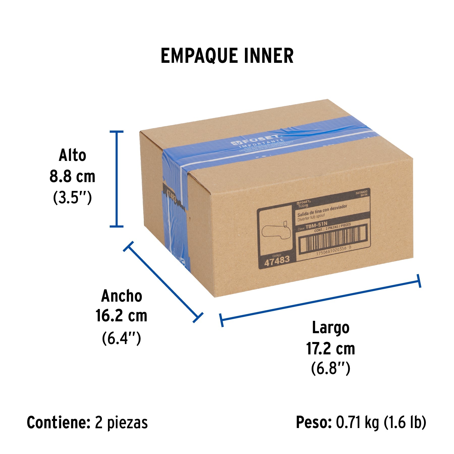 Salida de tina con desviador, satín, FOSET TÚBIG - Empaque