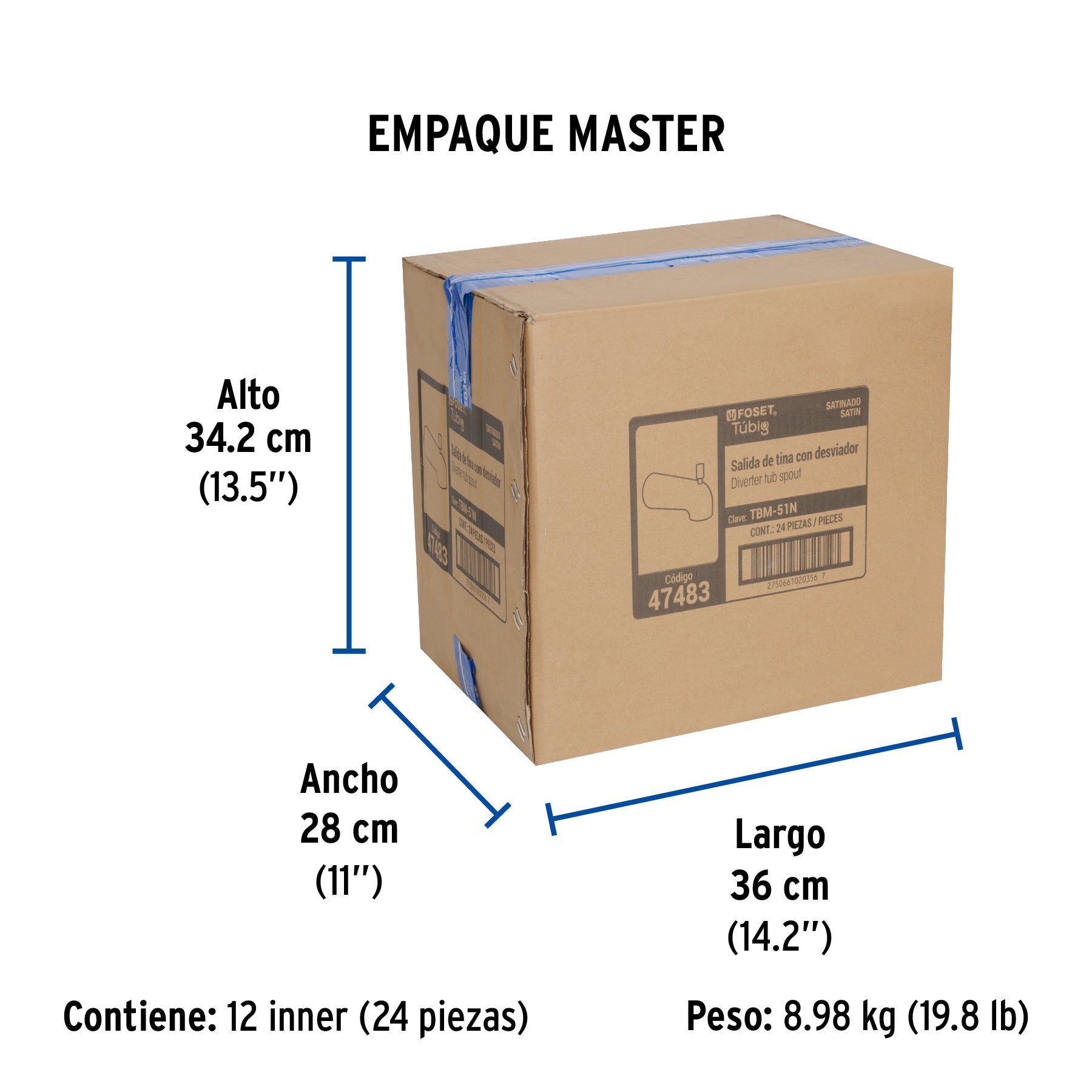 Salida de tina con desviador, satín, FOSET TÚBIG - Empaque