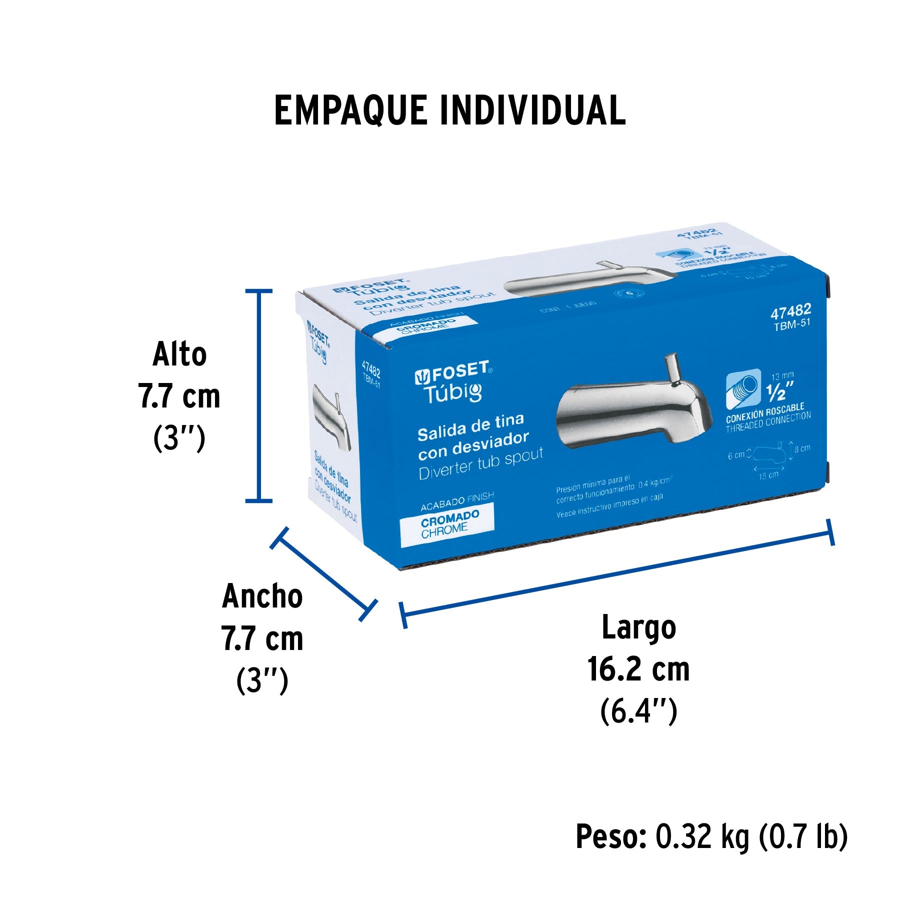 Salida de tina con desviador, cromo, FOSET TÚBIG - Empaque