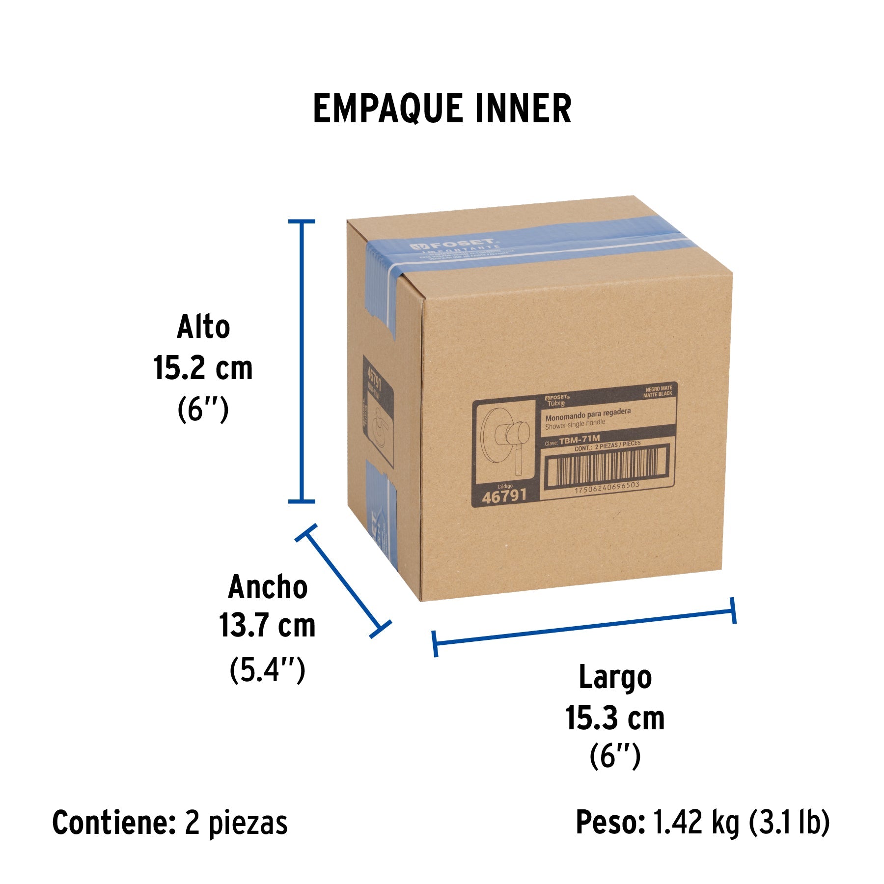 Monomando para regadera, negro, TÚBIG - Empaque