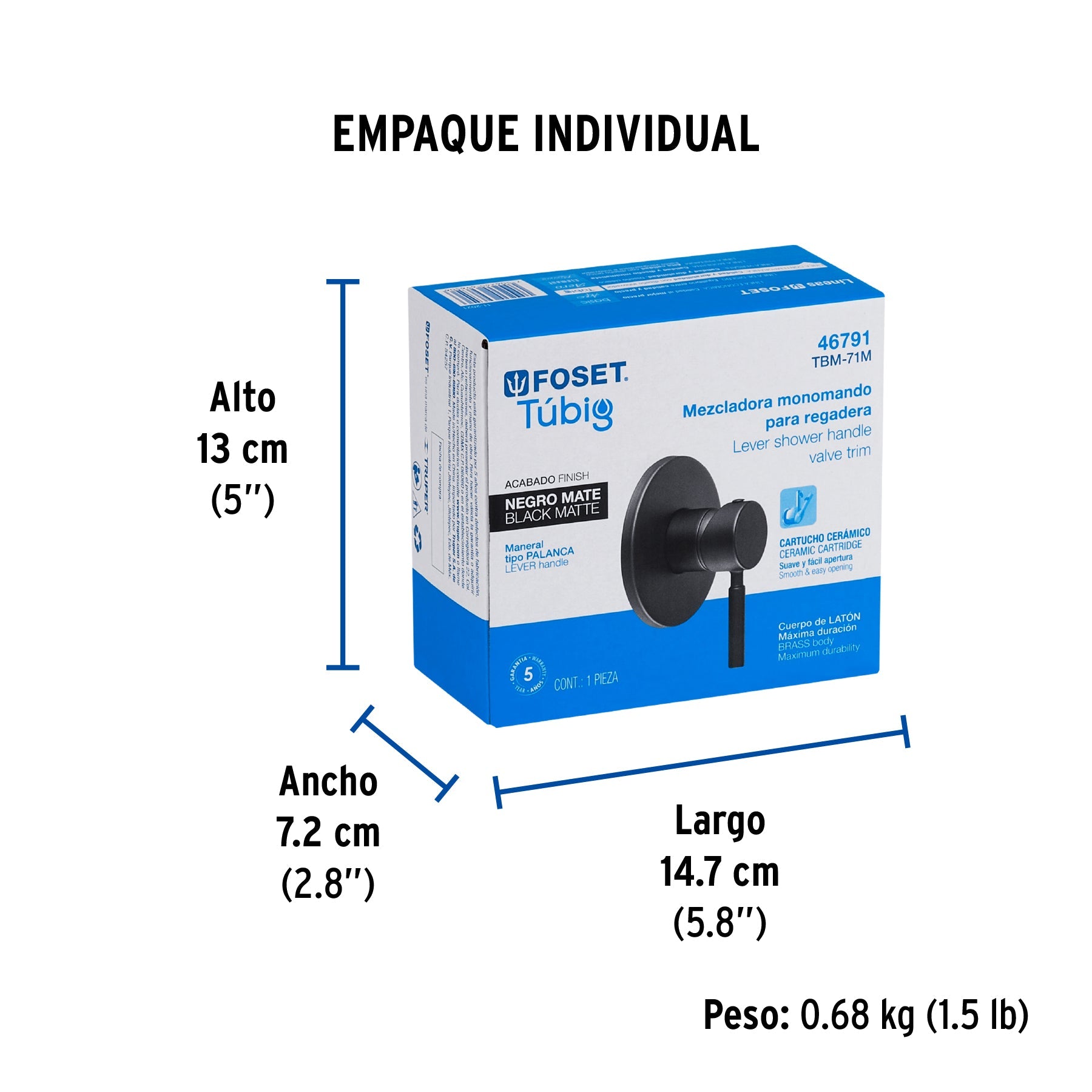 Monomando para regadera, negro, TÚBIG - Empaque
