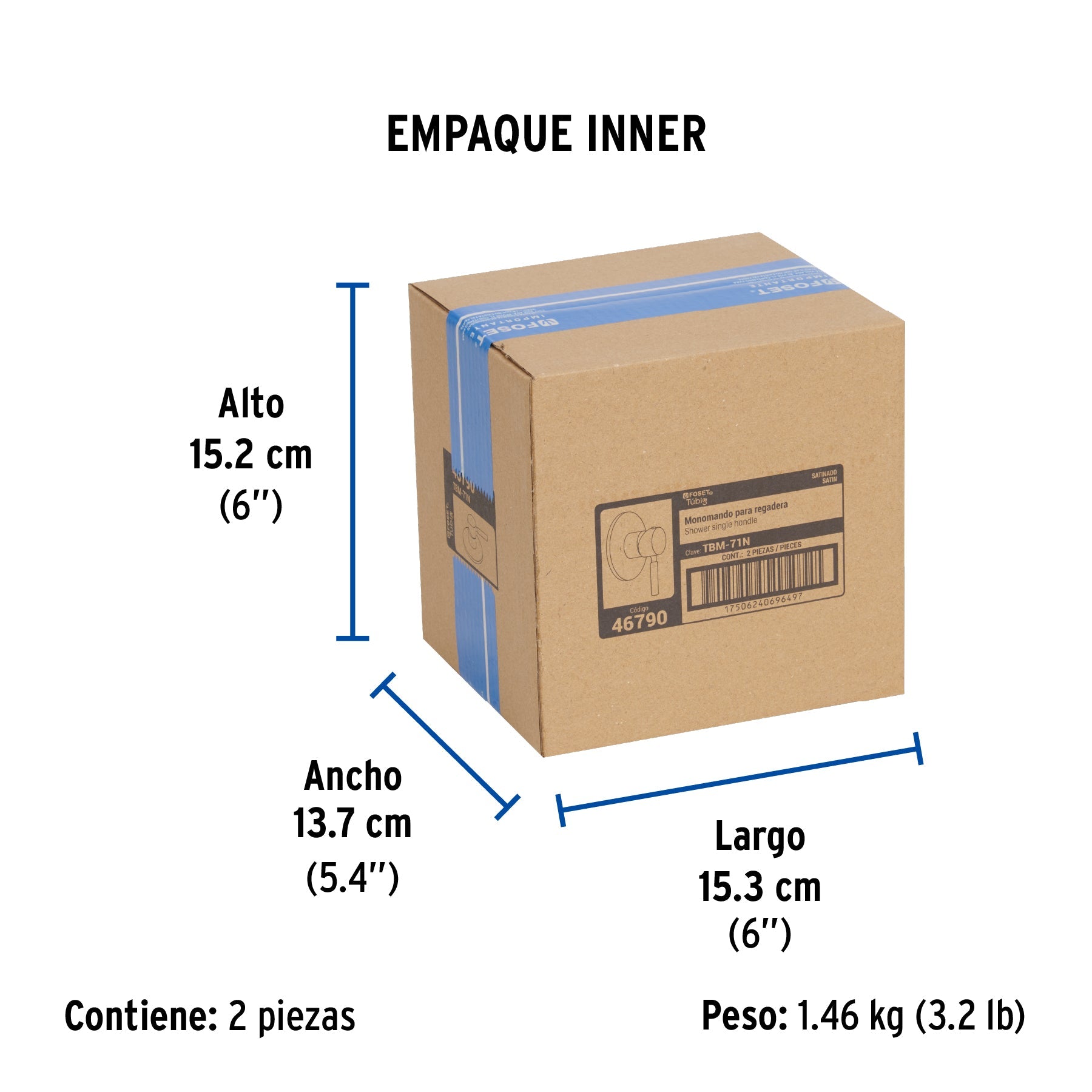 Monomando para regadera, satín, TÚBIG - Empaque