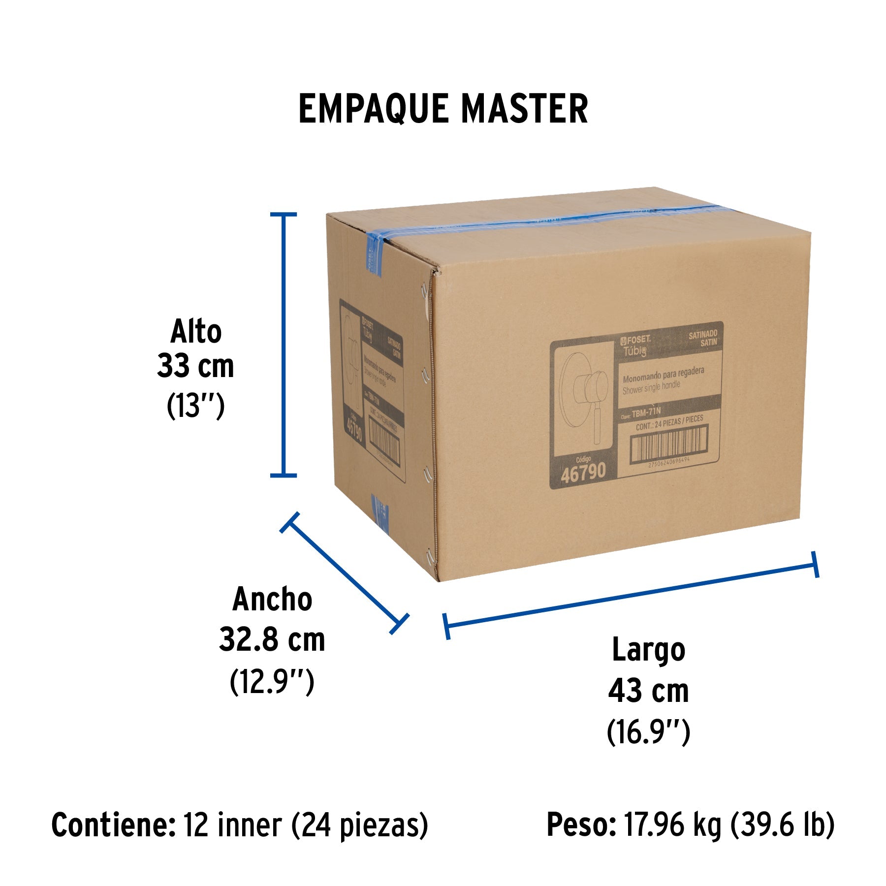 Monomando para regadera, satín, TÚBIG - Empaque