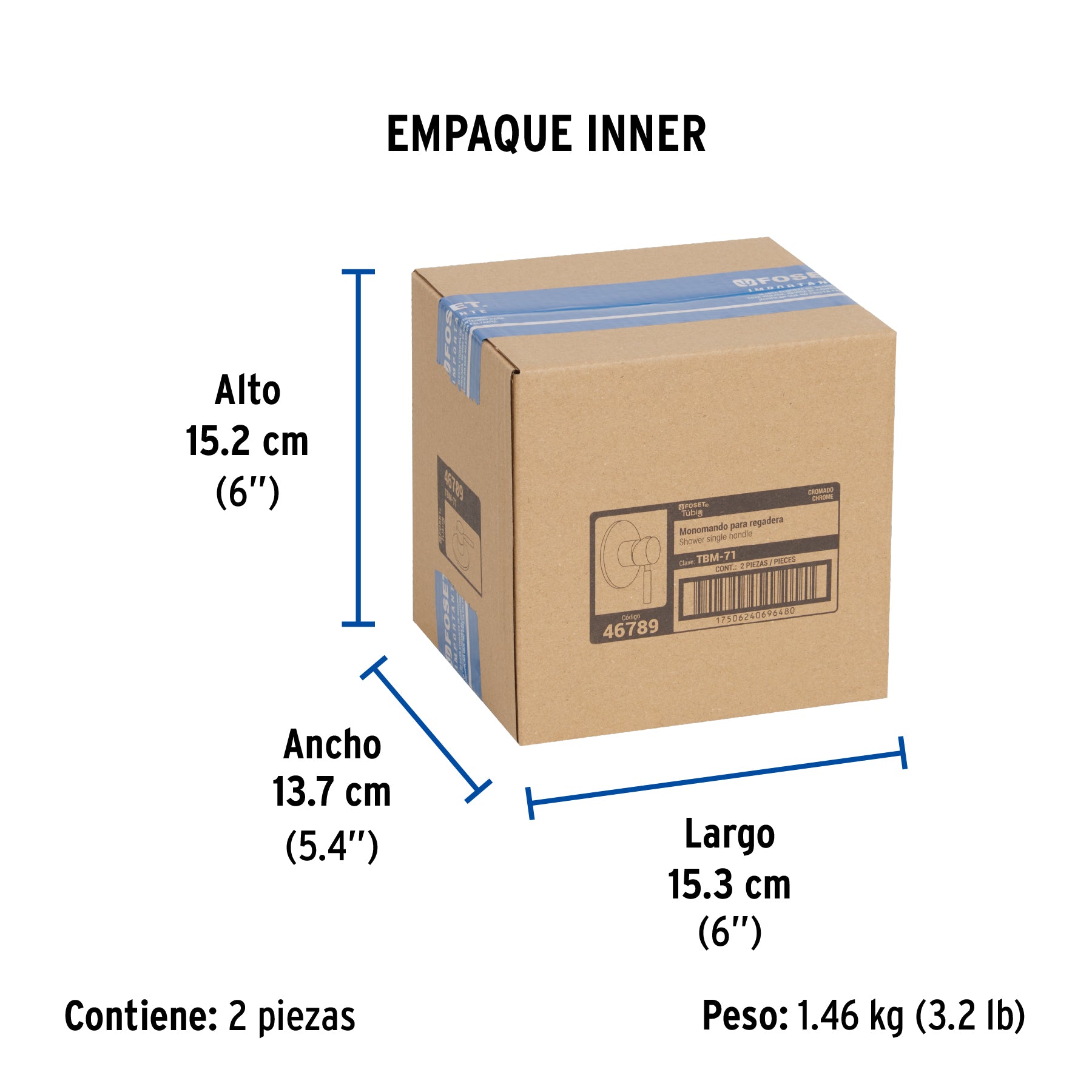 Monomando para regadera, cromo, TÚBIG - Empaque