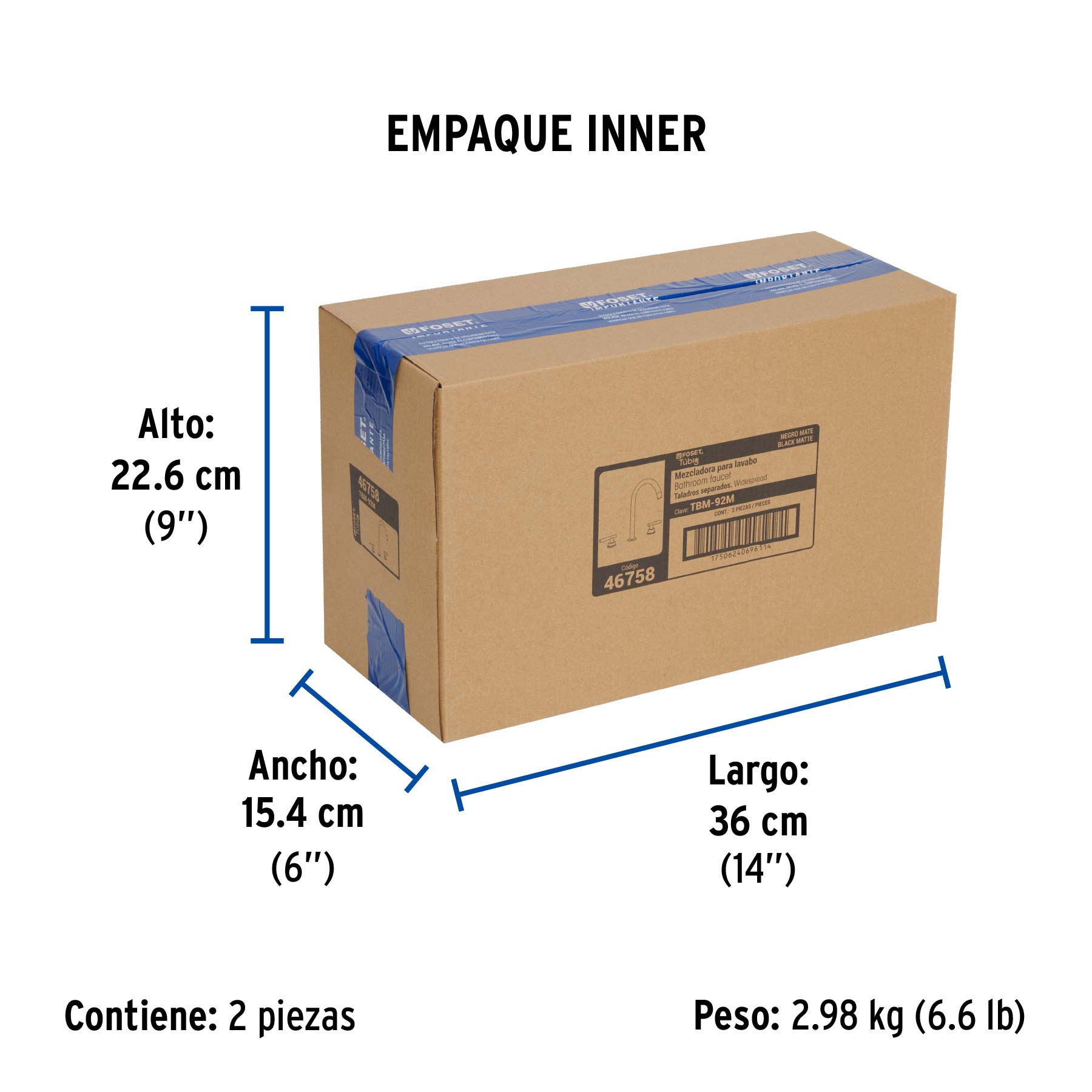 Mezcladora p/lavabo,taladros separados,palanca, negro, TÚBIG - Empaque