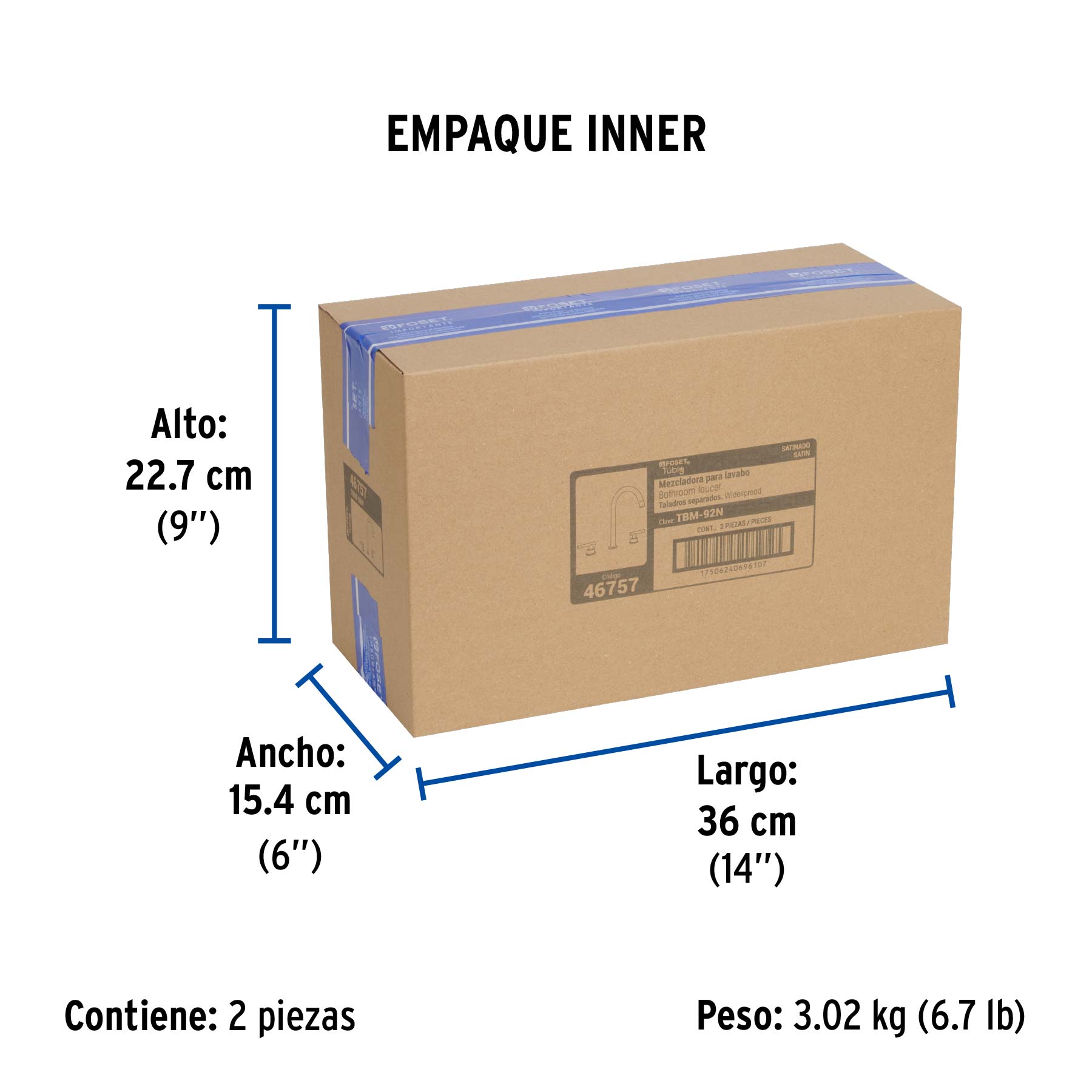 Mezcladora p/lavabo,taladros separados,palanca, satín, TÚBIG - Empaque