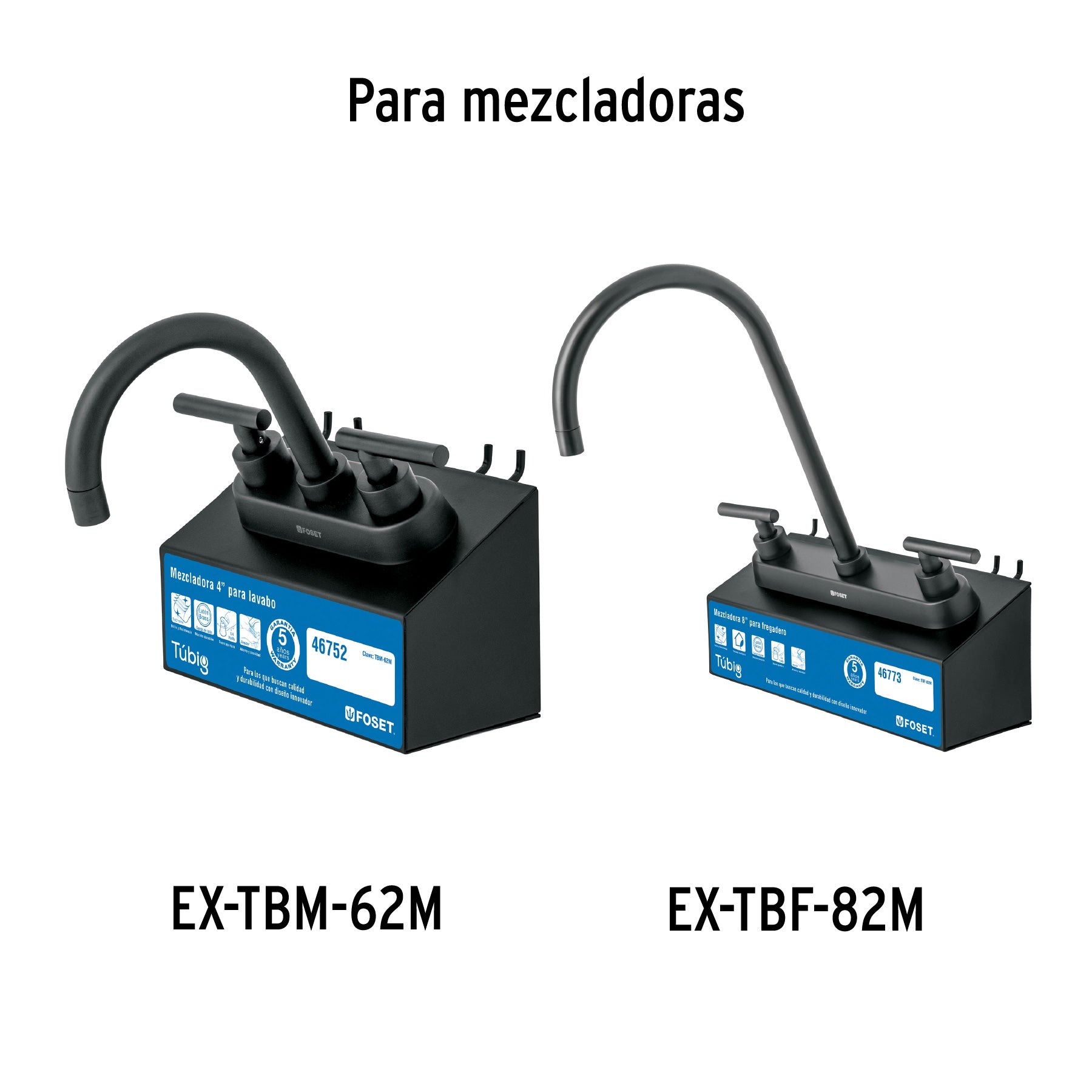 Juego de 2 manerales para mezcladora, palanca, negro, TÚBIG