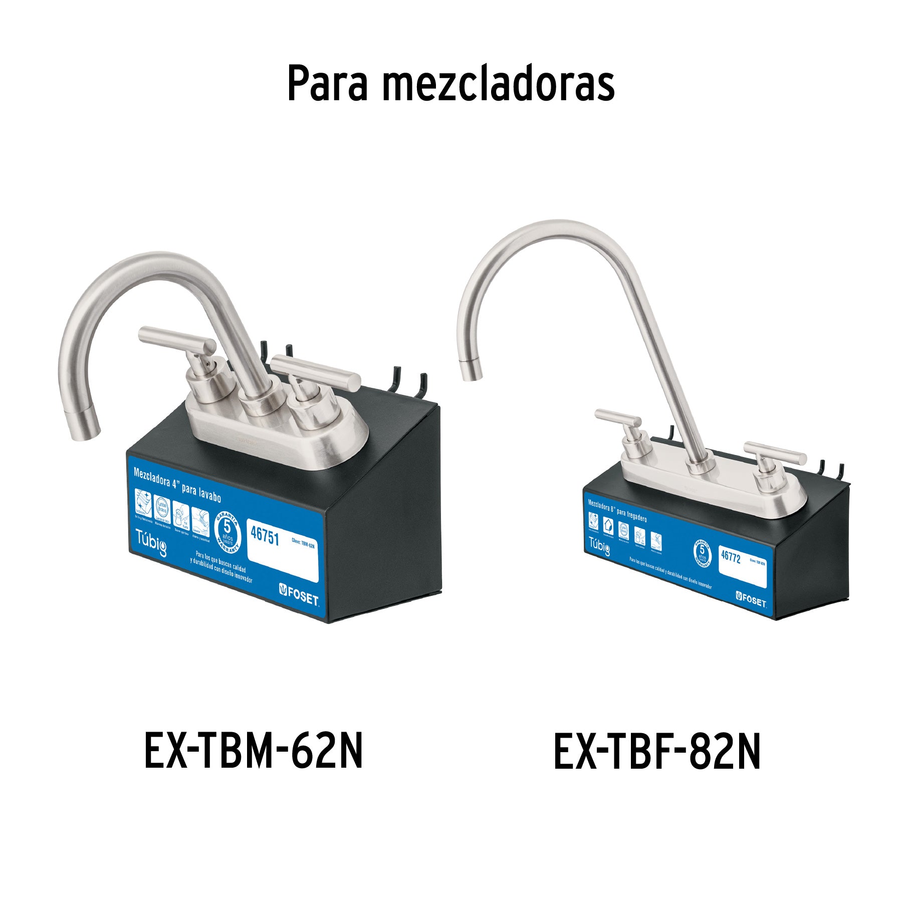 Juego de 2 manerales para mezcladora, palanca, satín, TÚBIG