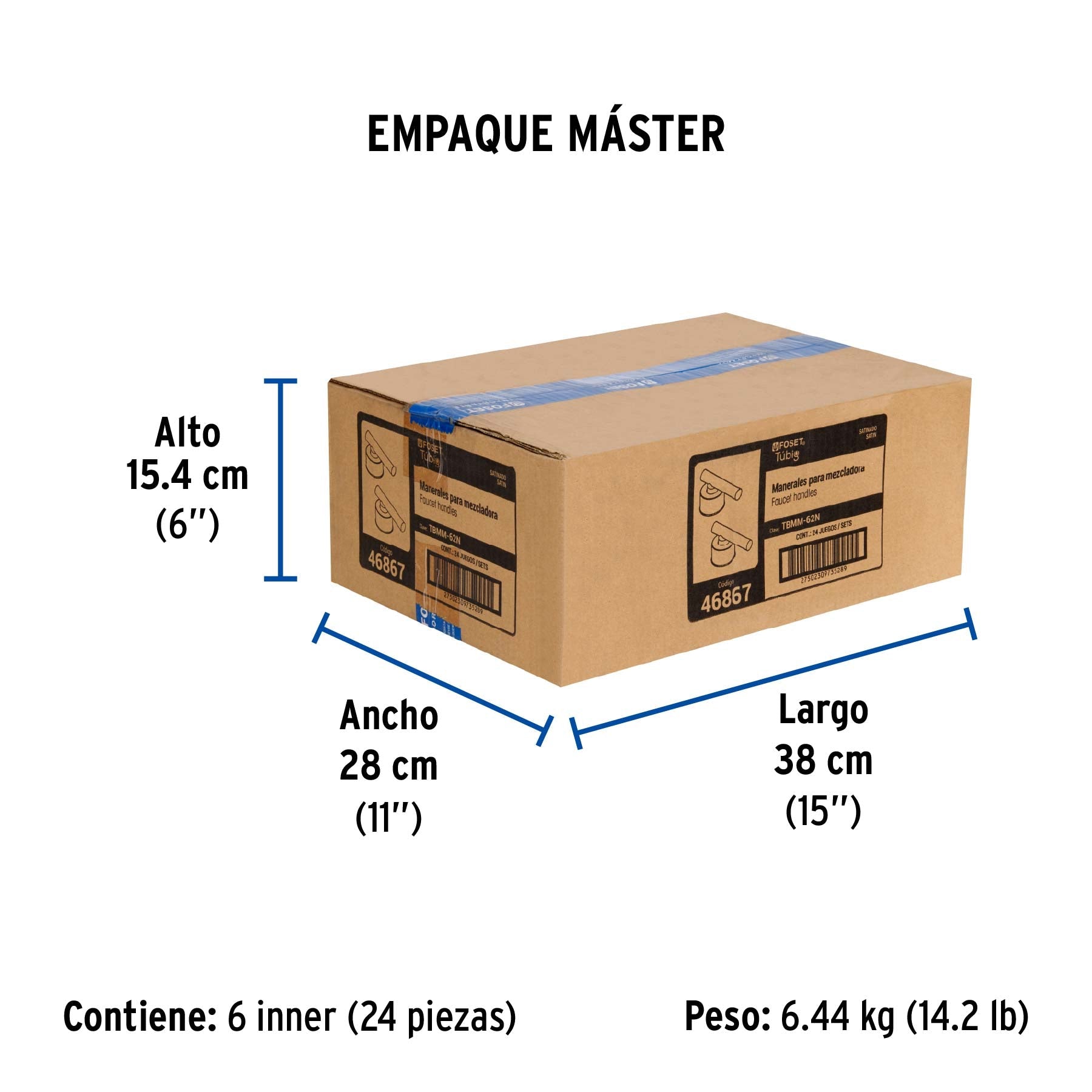 Juego de 2 manerales para mezcladora, palanca, satín, TÚBIG - Empaque
