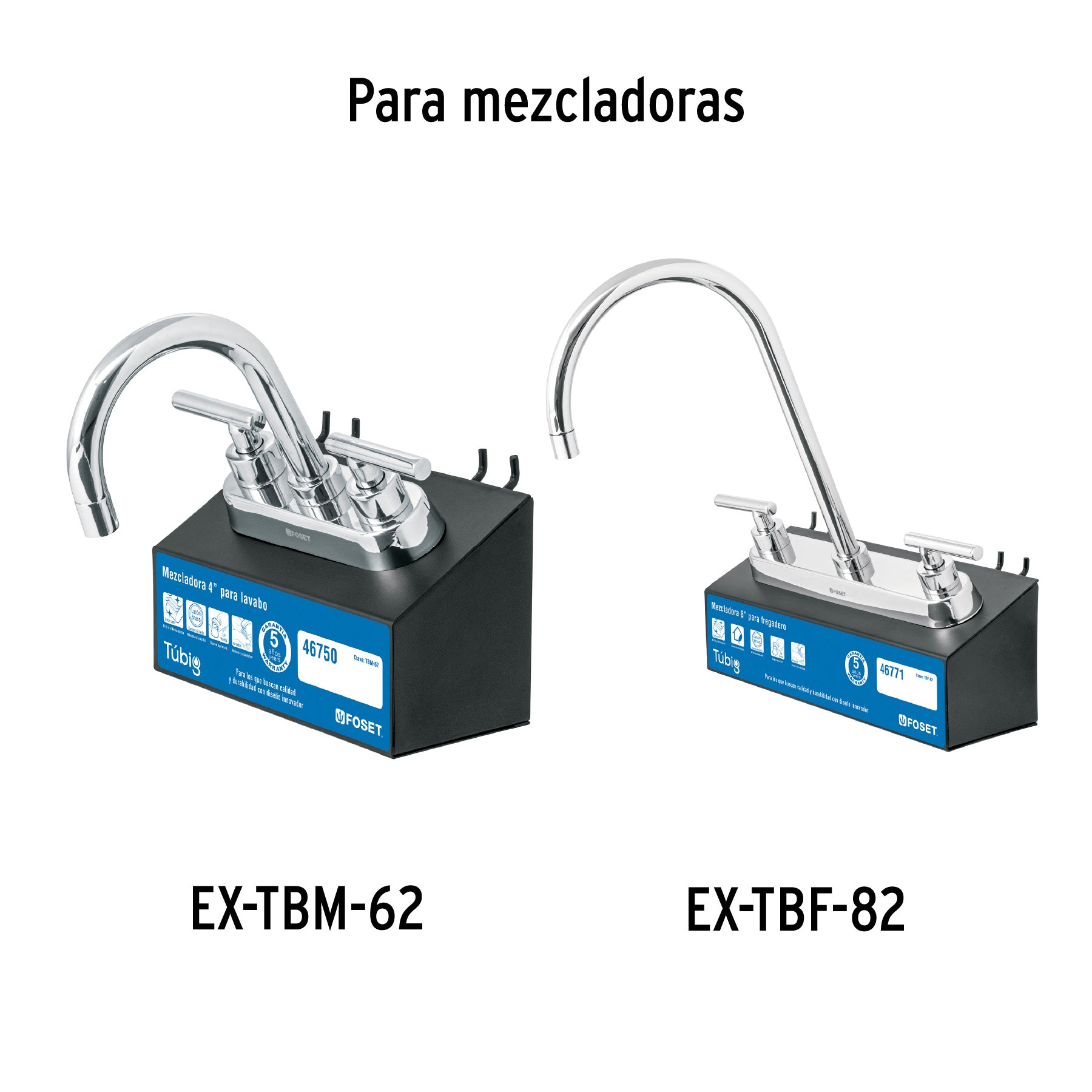 Juego de 2 manerales para mezcladora, palanca, cromo, TÚBIG