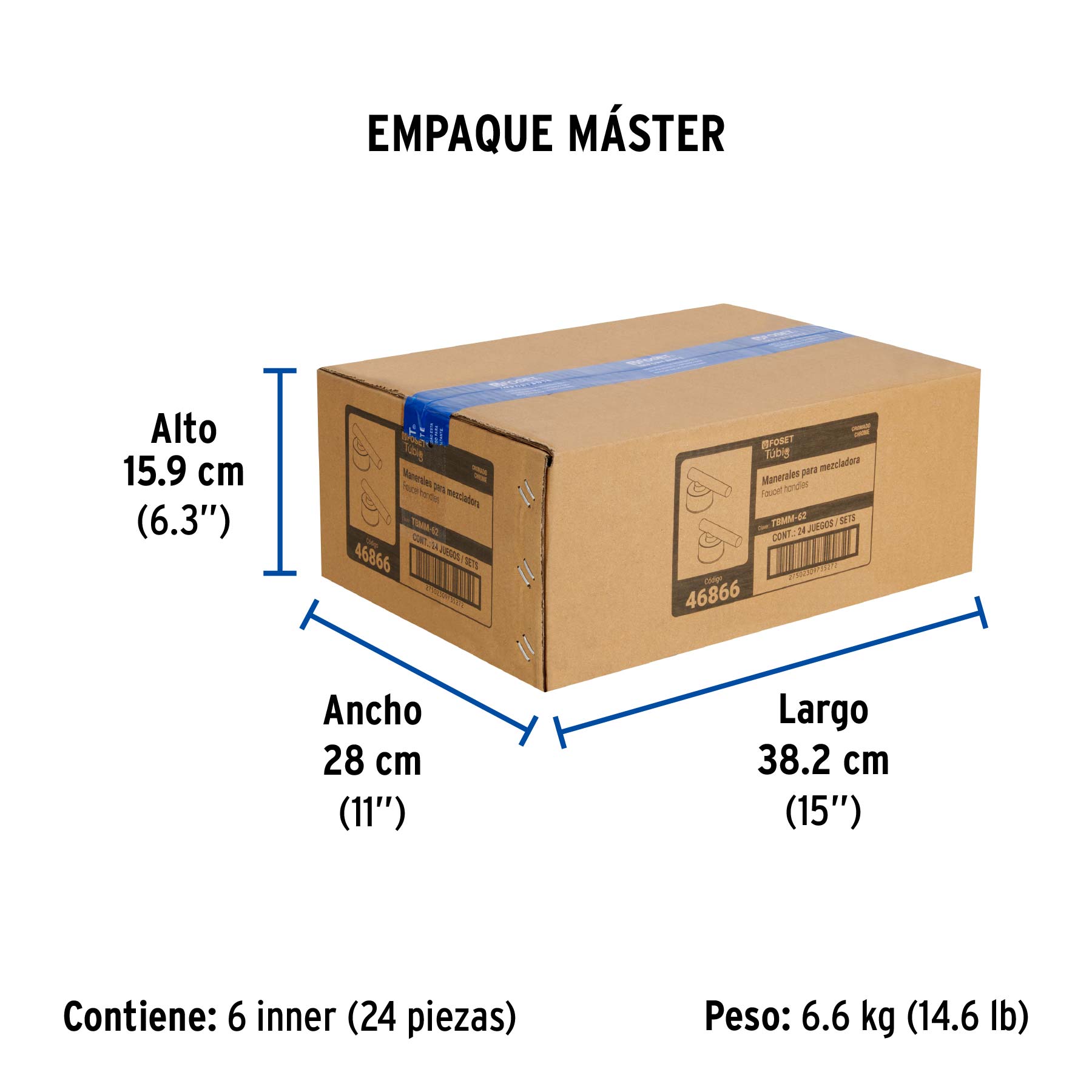 Juego de 2 manerales para mezcladora, palanca, cromo, TÚBIG - Empaque