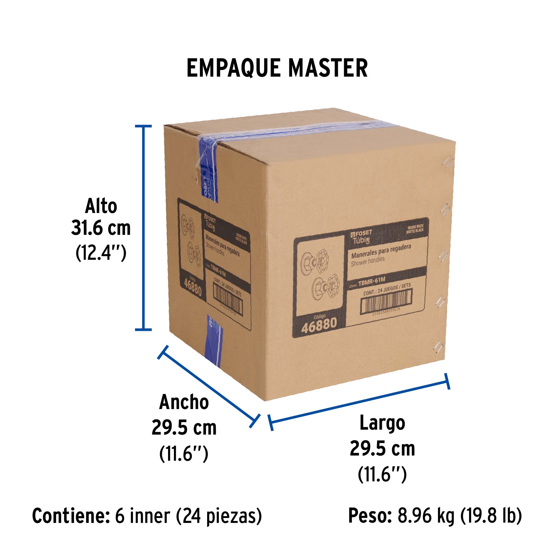 Juego de 2 manerales para regadera, volante, negro, TÚBIG - Empaque