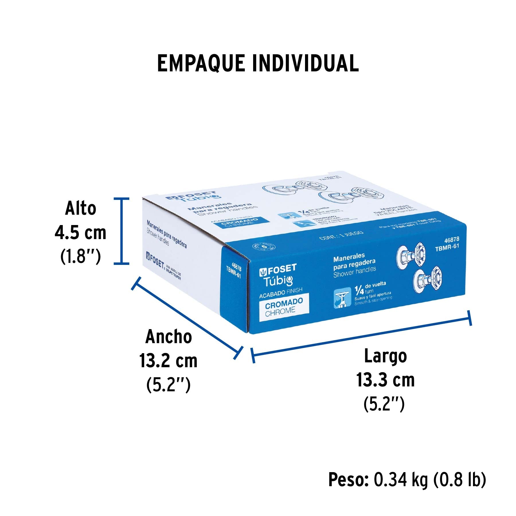 Juego de 2 manerales para regadera, volante, cromo, TÚBIG - Empaque