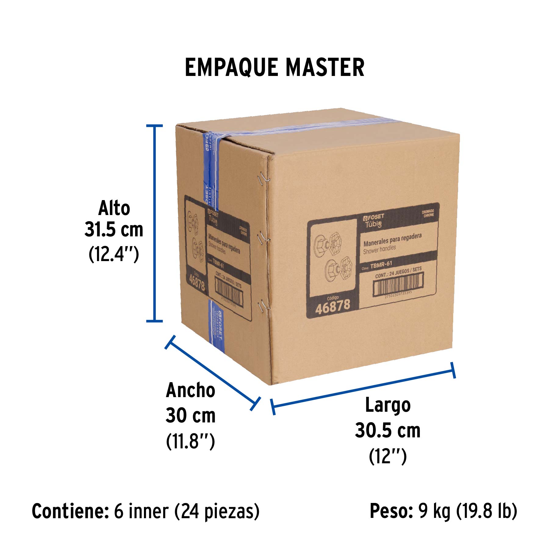 Juego de 2 manerales para regadera, volante, cromo, TÚBIG - Empaque