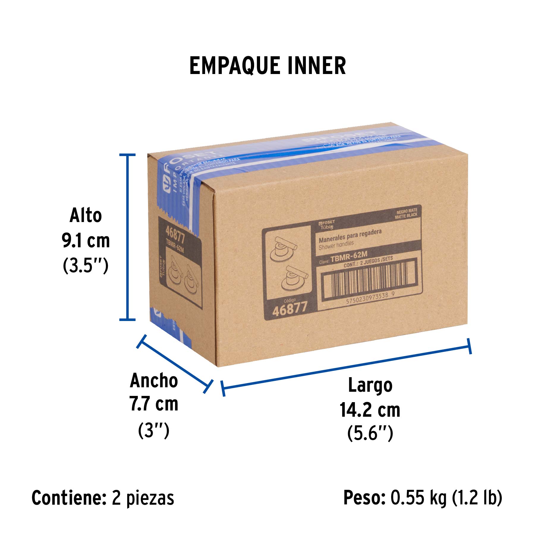 Juego de 2 manerales para regadera, palanca, negro, TÚBIG - Empaque