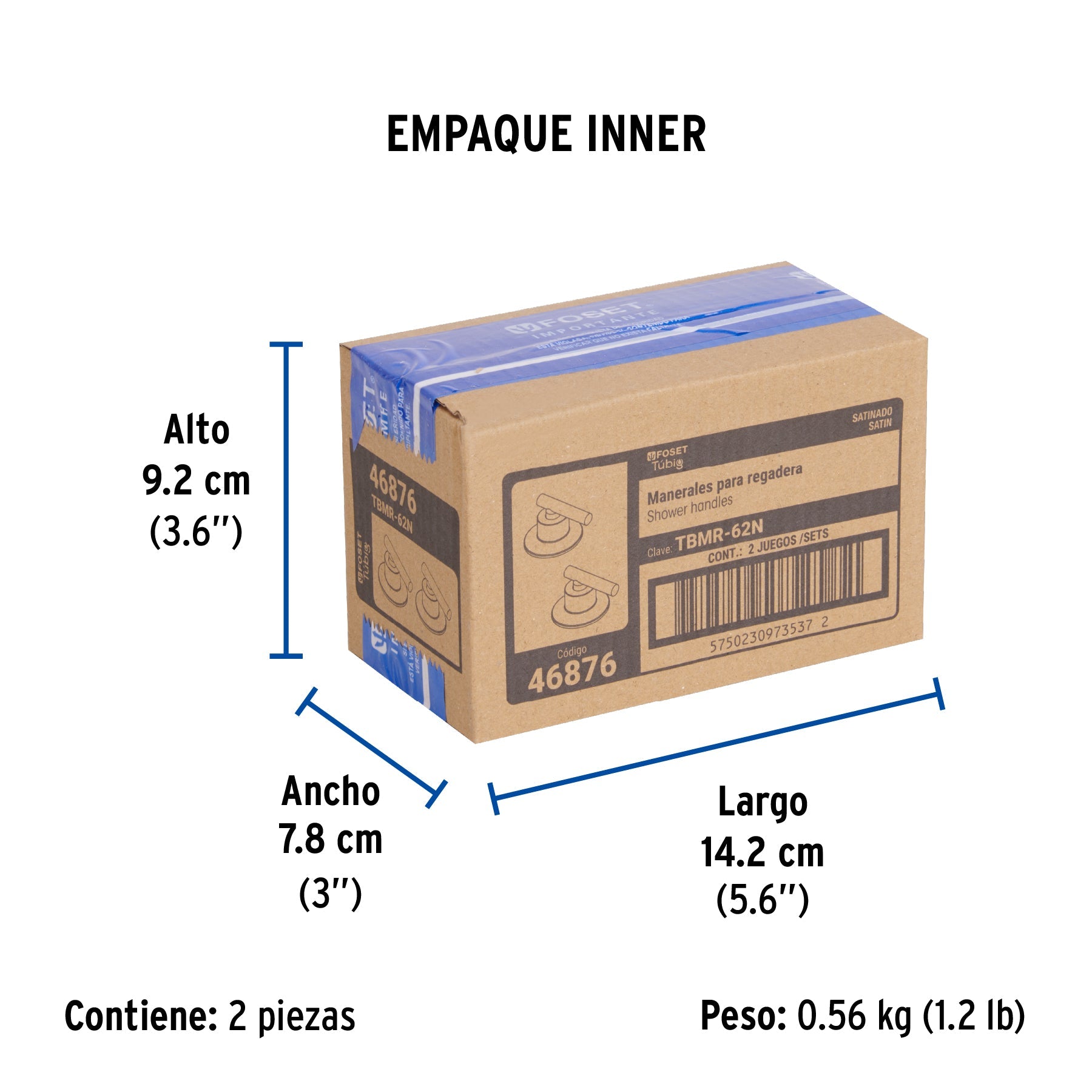 Juego de 2 manerales para regadera, palanca, satín, TÚBIG - Empaque