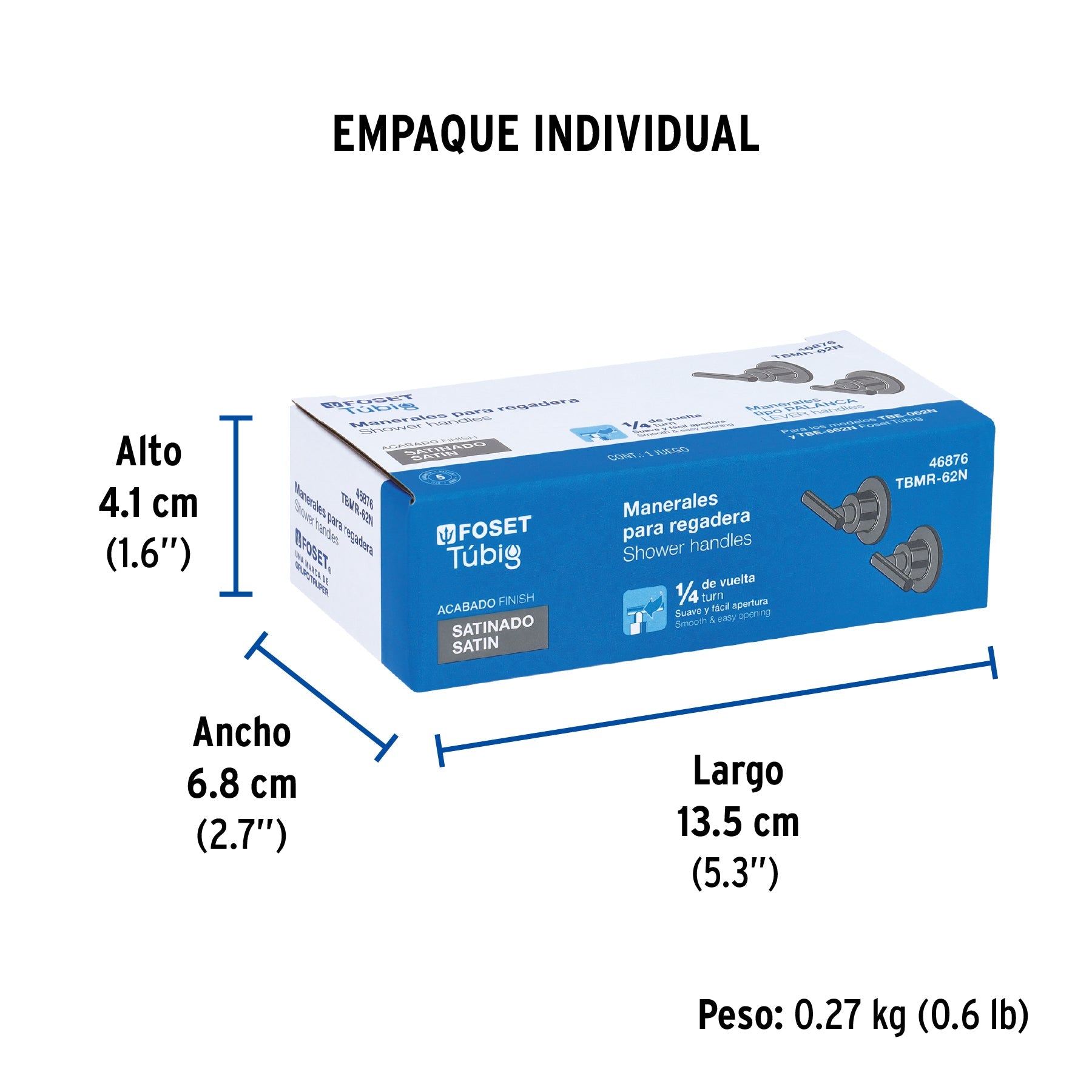 Juego de 2 manerales para regadera, palanca, satín, TÚBIG - Empaque